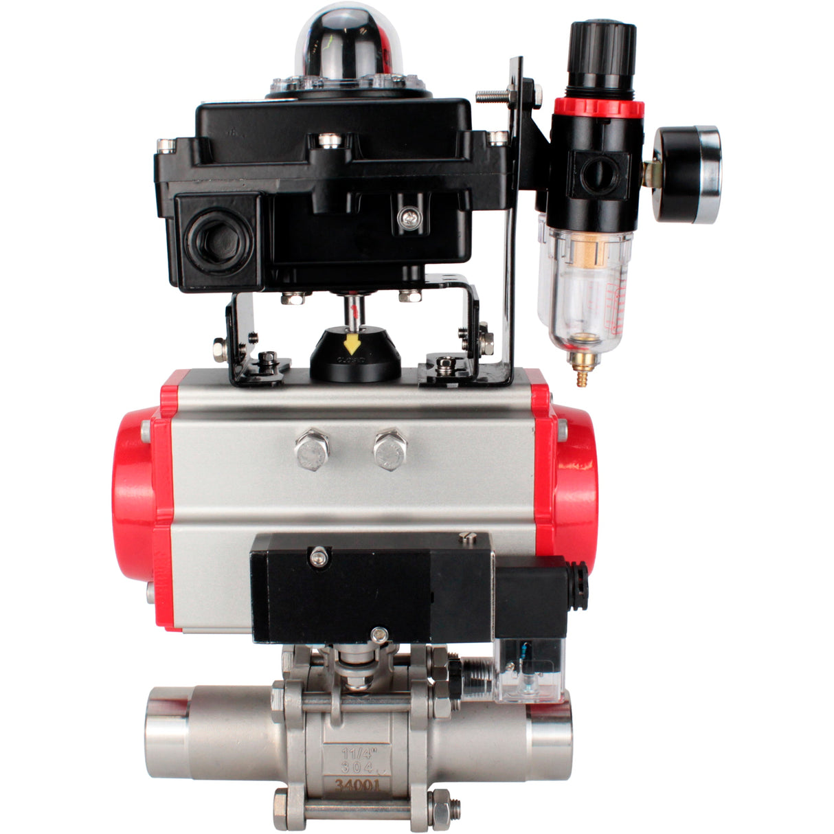Vannes à boisseau sphérique Elephant BV3232P(3pc)-FP-W-ISO-H LONG à passage intégral, corps - acier inoxydable 316, à souder, avec actionneur pneumatique Elephant PA-SA, distributeur pneumatique 4M310-08 220V, BKV APL-410N EX et BPV AFC2000