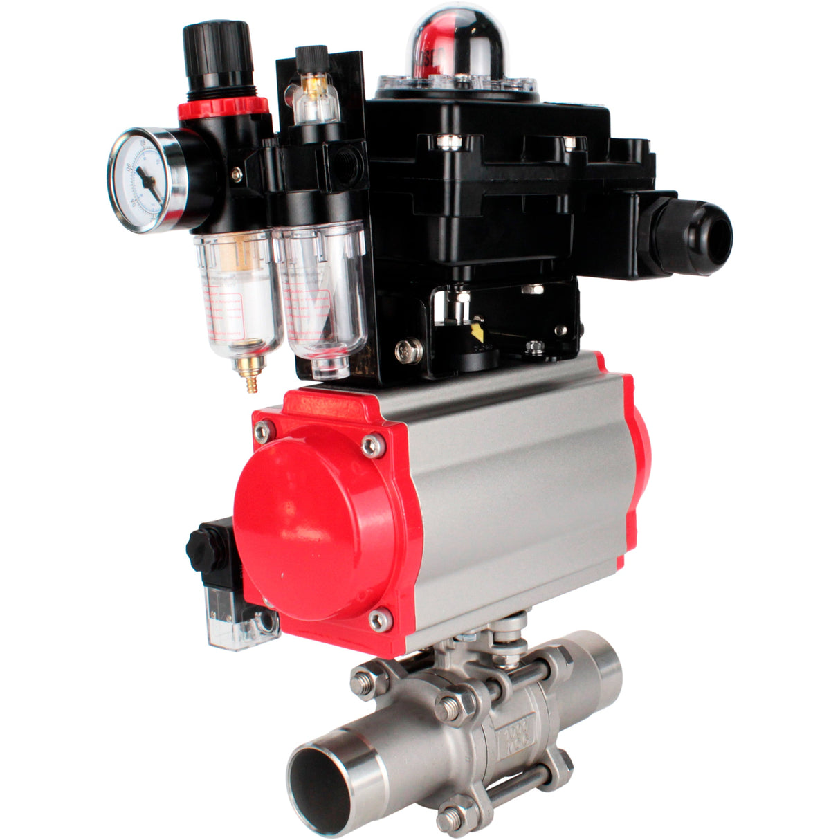 Vannes à boisseau sphérique Elephant BV3232P(3pc)-FP-W-ISO-H LONG à passage intégral, corps - acier inoxydable 316, à souder, avec actionneur pneumatique Elephant PA-SA, distributeur pneumatique 4M310-08 220V, BKV APL-410N EX et BPV AFC2000