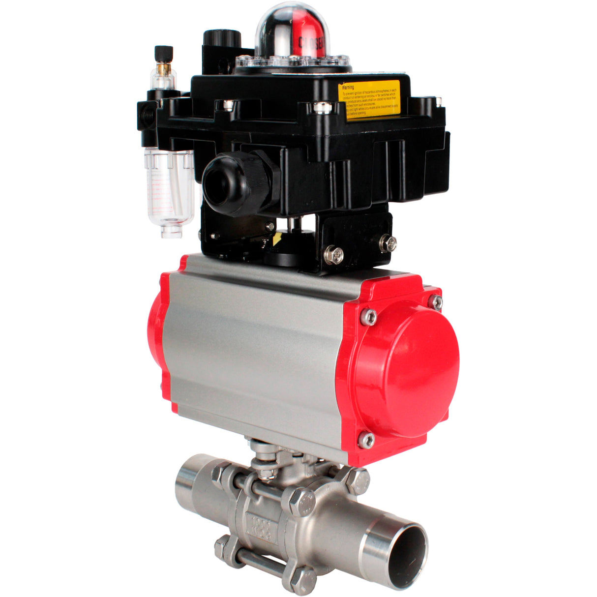 Robinets à boisseau sphérique Elephant BV3232P(3pc)-FP-W-ISO-H LONG DN10-150 passage intégral, corps - acier inoxydable 316, à souder, avec actionneur pneumatique PA-DA, distributeur pneumatique 4M310-08 220V, BKV APL-410N EX et GSV AFC2000
