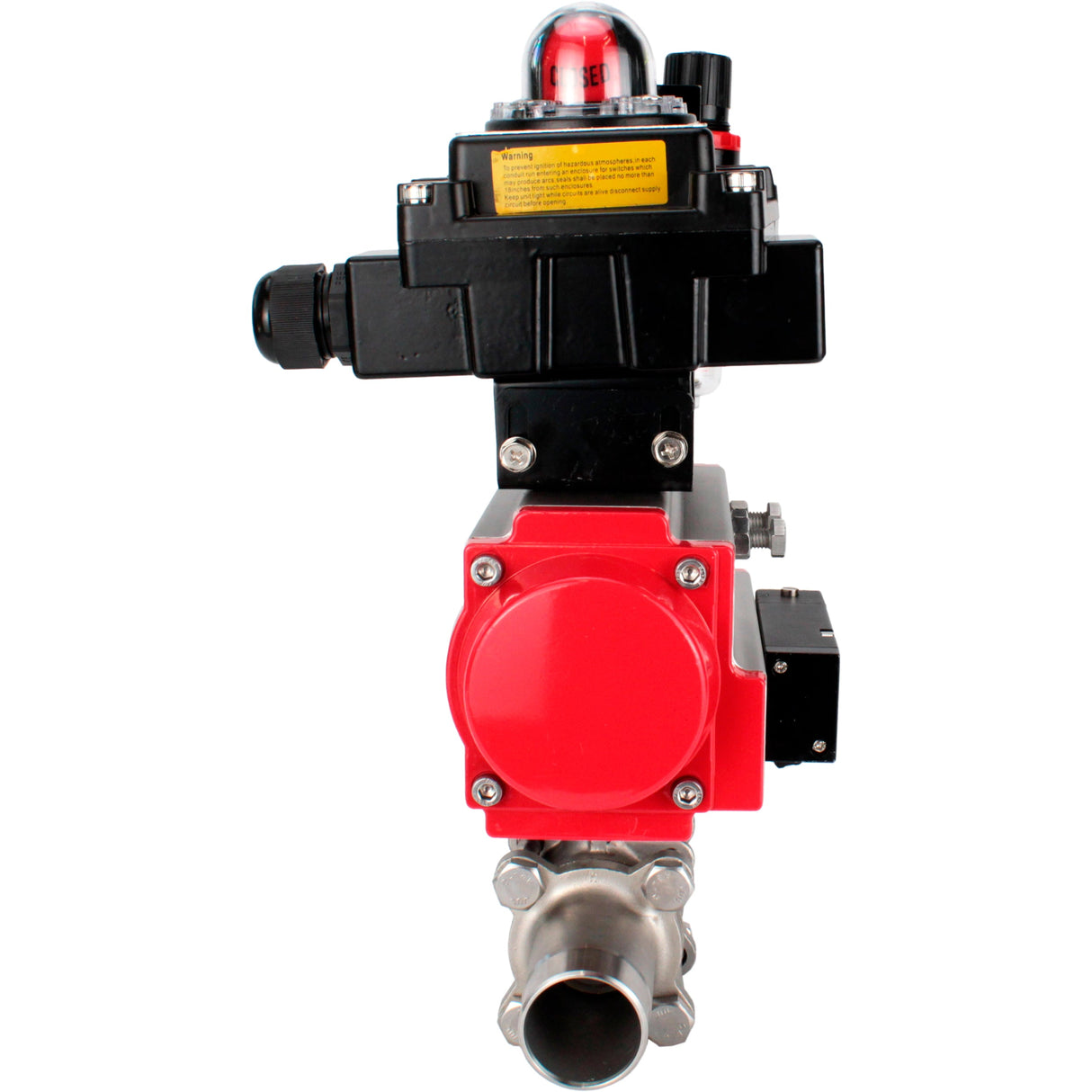 Robinets à boisseau sphérique Elephant BV3232P(3pc)-FP-W-ISO-H LONG DN10-150 passage intégral, corps - acier inoxydable 316, à souder, avec actionneur pneumatique PA-DA, distributeur pneumatique 4M310-08 220V, BKV APL-410N EX et GSV AFC2000