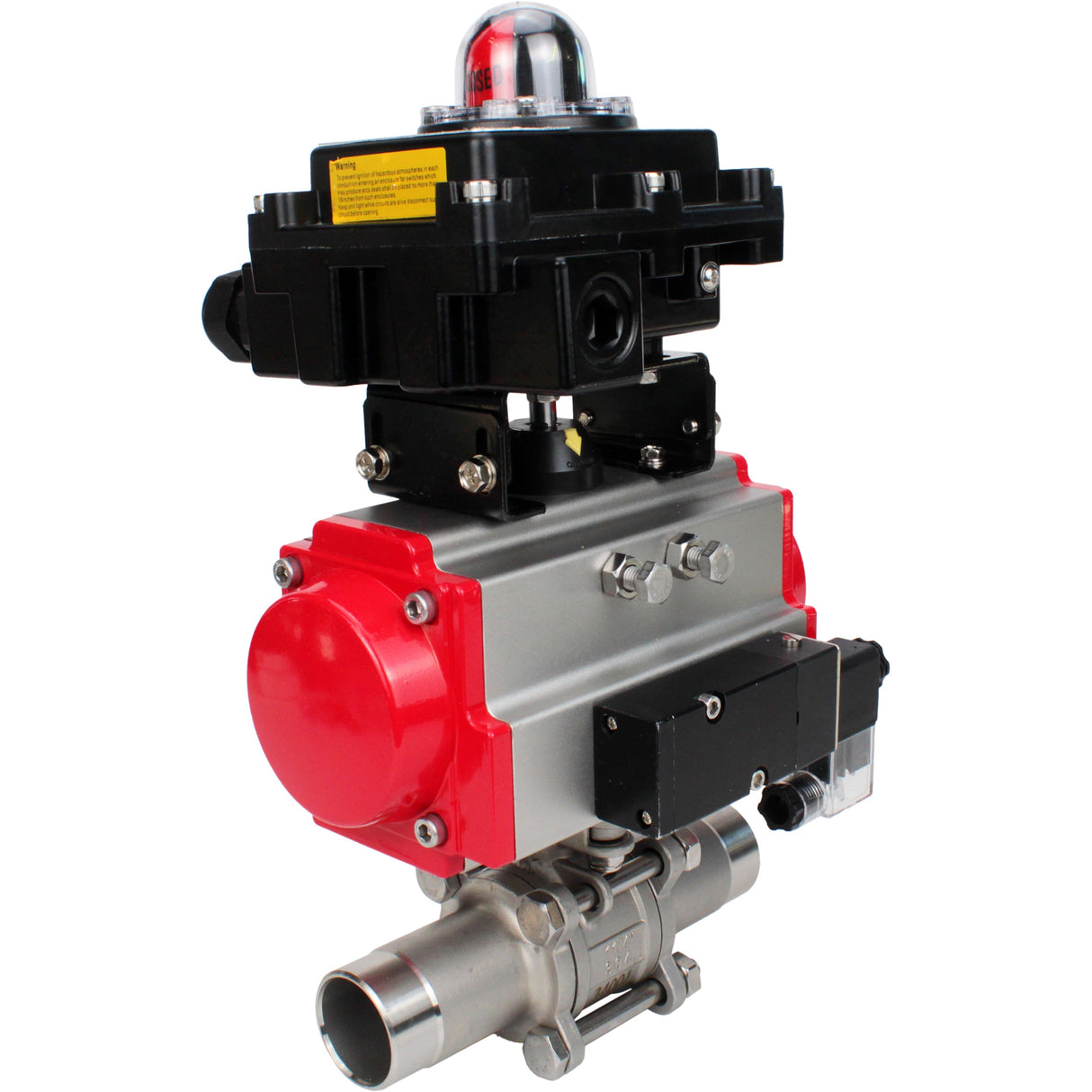 Vannes à boisseau sphérique Elephant BV3232P(3pc)-FP-W-ISO-H LONG DN10-150 passage intégral, corps - acier inoxydable 316, à souder, avec actionneur pneumatique PA-DA, distributeur pneumatique 4M310-08 220V et bloc de fin de course APL-410N EX