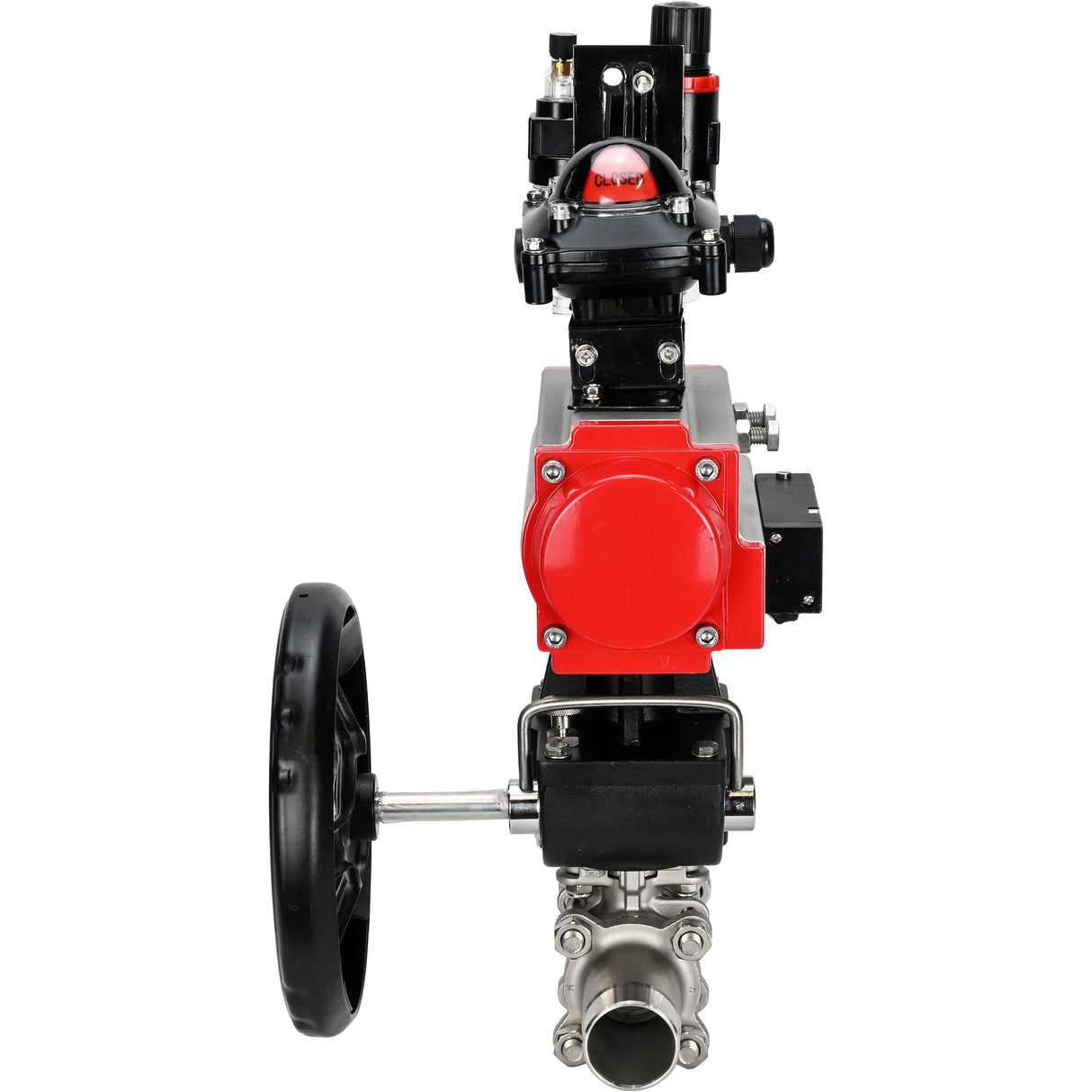 Robinets à boisseau sphérique Elephant BV3232P(3pc)-FP-W-ISO-H LONG DN50-150 passage intégral, corps - acier inoxydable 316, à souder, avec actionneur pneumatique PA-DA, distributeur pneumatique 4M310-08 220V, réducteur MON, BKV APL-210N et BPV AFC2000