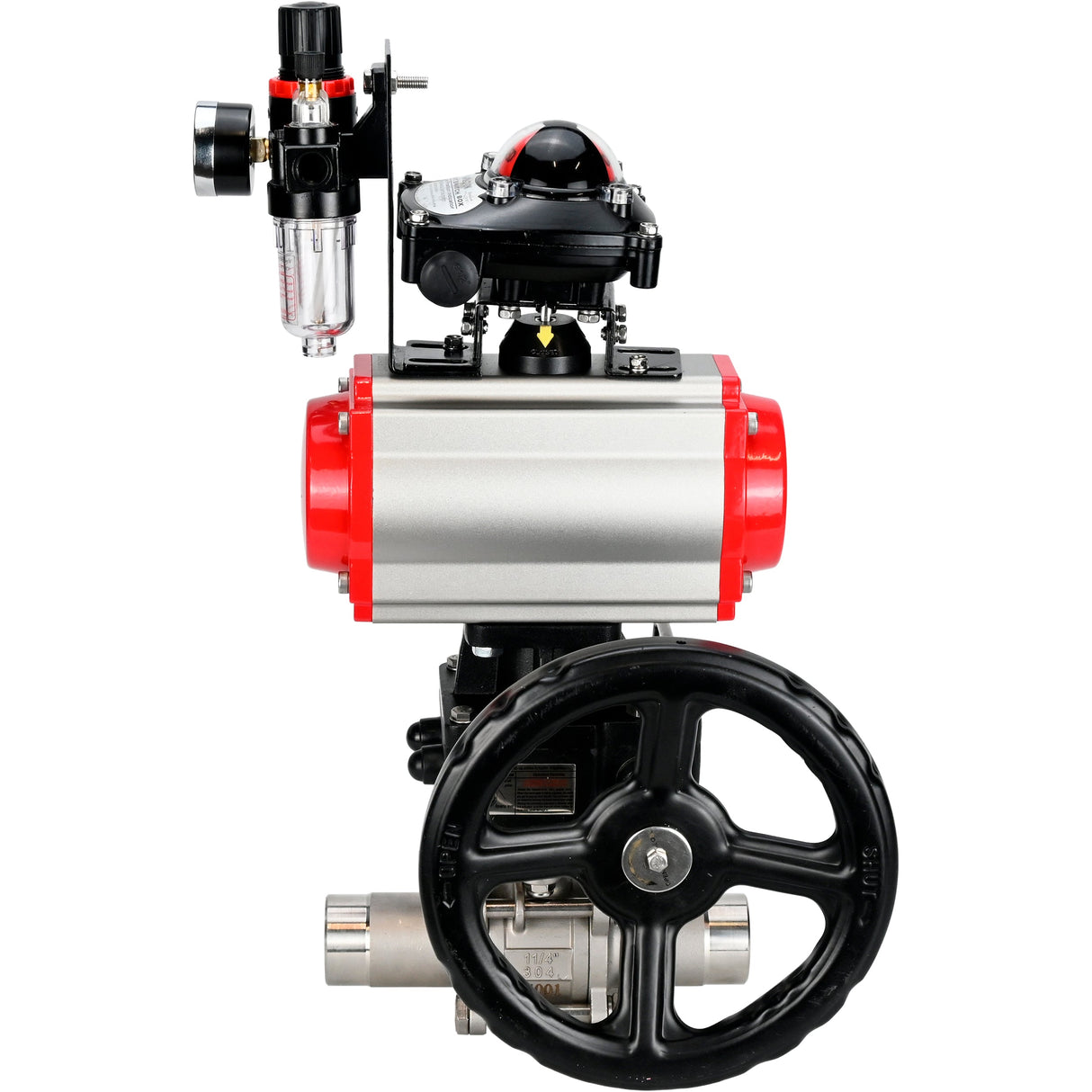 Robinets à boisseau sphérique Elephant BV3232P(3pc)-FP-W-ISO-H LONG DN50-150 passage intégral, corps - acier inoxydable 316, à souder, avec actionneur pneumatique PA-DA, distributeur pneumatique 4M310-08 220V, réducteur MON, BKV APL-210N et BPV AFC2000