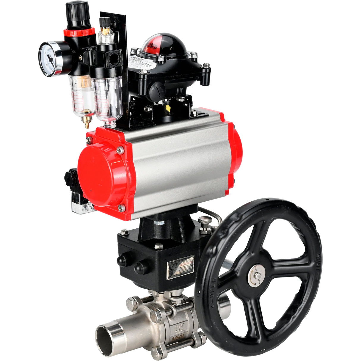 Vannes à boisseau sphérique Elephant BV3232P(3pc)-FP-W-ISO-H LONG DN50-150 passage intégral, corps - acier inoxydable 316, à souder, avec actionneur pneumatique PA-DA, distributeur pneumatique 4M310-08 24V, réducteur MON, BKV APL-210N et BPV AFC2000