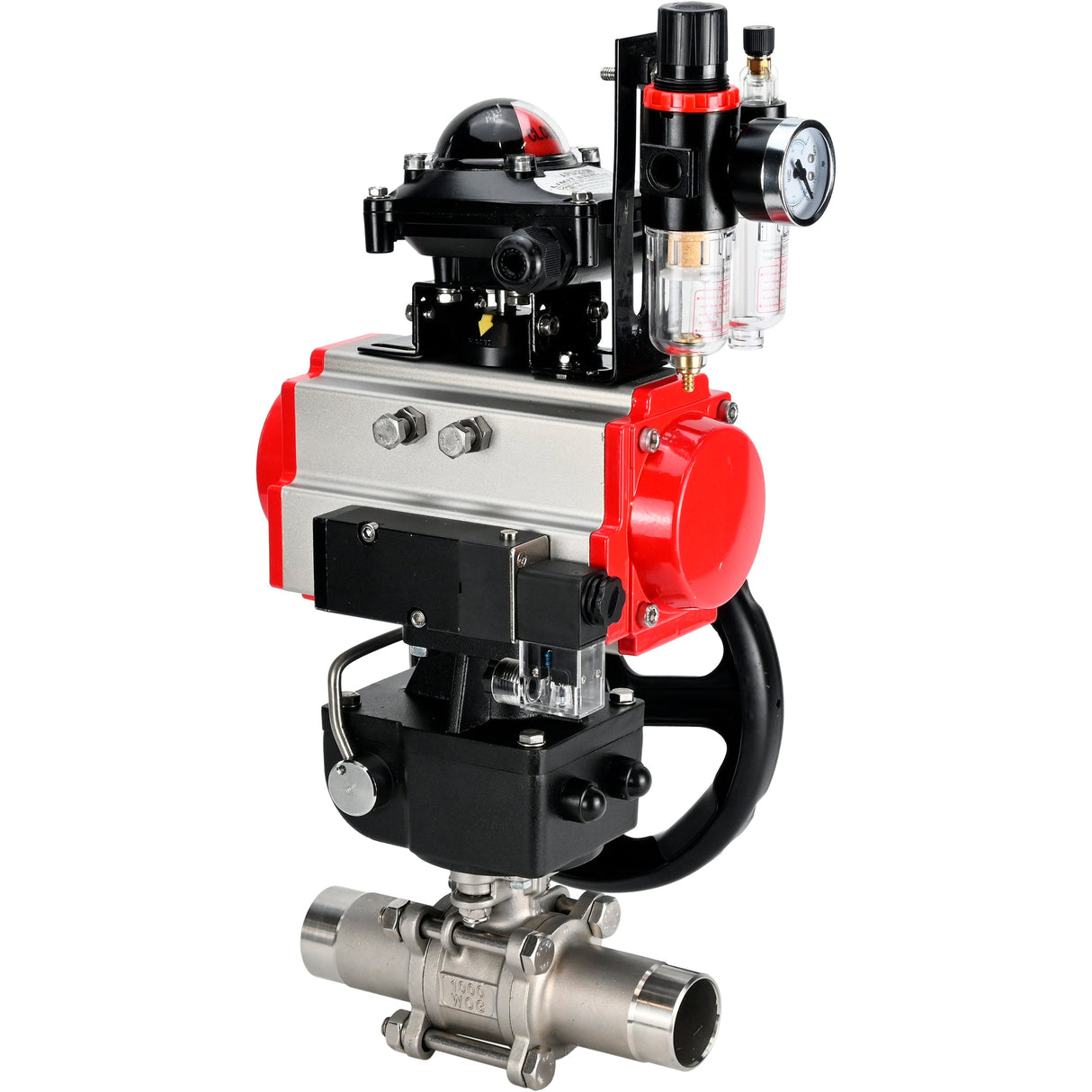 Vannes à boisseau sphérique Elephant BV3232P(3pc)-FP-W-ISO-H LONG DN50-150 passage intégral, corps - acier inoxydable 316, à souder, avec actionneur pneumatique PA-DA, distributeur pneumatique 4M310-08 24V, réducteur MON, BKV APL-210N et BPV AFC2000