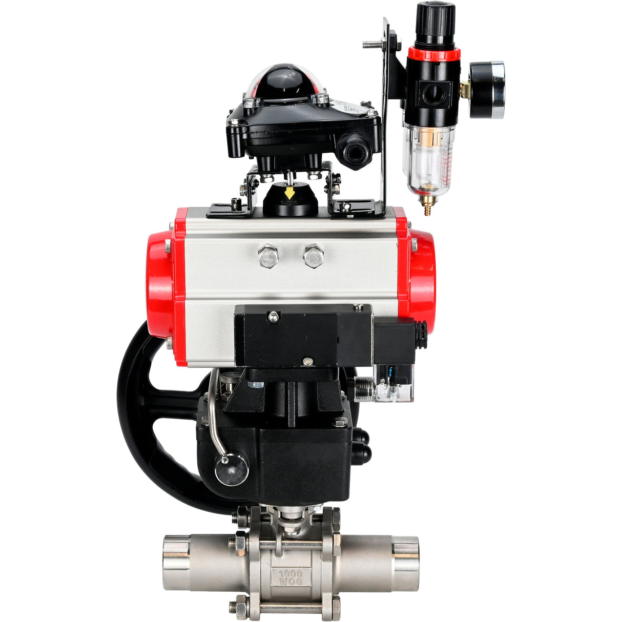 Robinets à boisseau sphérique Elephant BV3232P(3pc)-FP-W-ISO-H LONG DN50-150 passage intégral, corps - acier inoxydable 316, à souder, avec actionneur pneumatique PA-DA, distributeur pneumatique 4M310-08 220V, réducteur MON, BKV APL-210N et BPV AFC2000