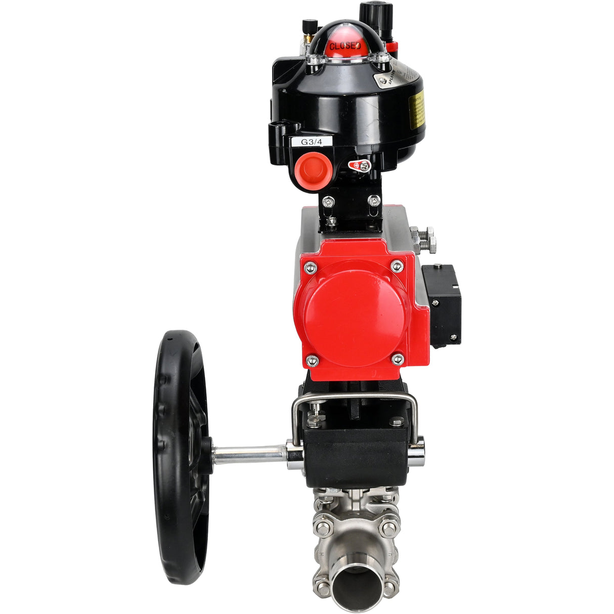 Robinets à boisseau sphérique Elephant BV3232P(3pc)-FP-W-ISO-H LONG DN50-150 passage intégral, corps - acier inoxydable 316, à souder, avec actionneur pneumatique PA-DA, distributeur pneumatique 4M310-08 220V, réducteur MON, BKV APL-510N EX et BPV AFC2000