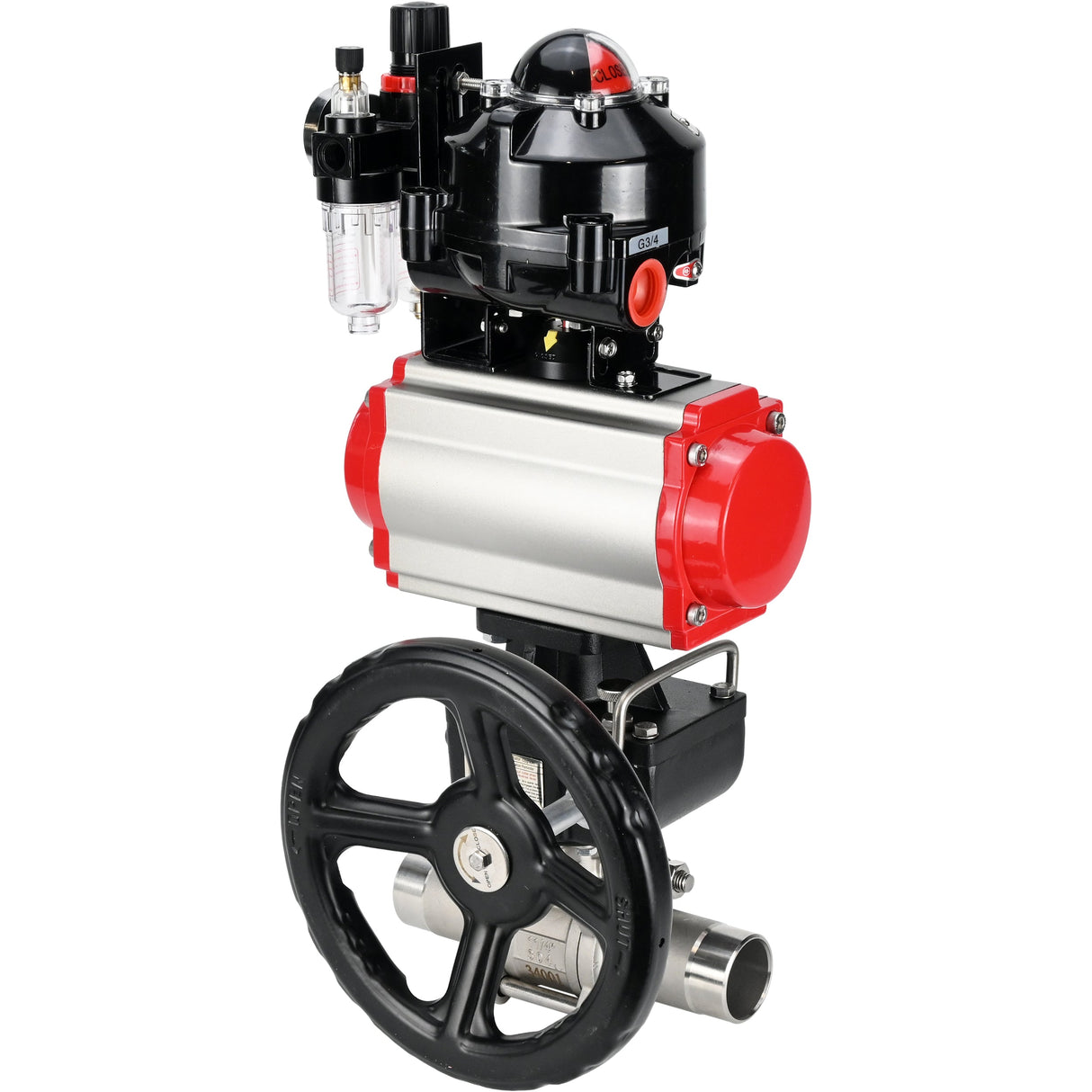 Vannes à boisseau sphérique Elephant BV3131P(3pc)-FP-W-ISO-H LONG DN50-150 passage intégral, corps - acier inoxydable 304, à souder, avec actionneur pneumatique PA-DA, distributeur pneumatique 4M310-08 24V, réducteur MON, BKV APL-510N EX et BPV AFC2000