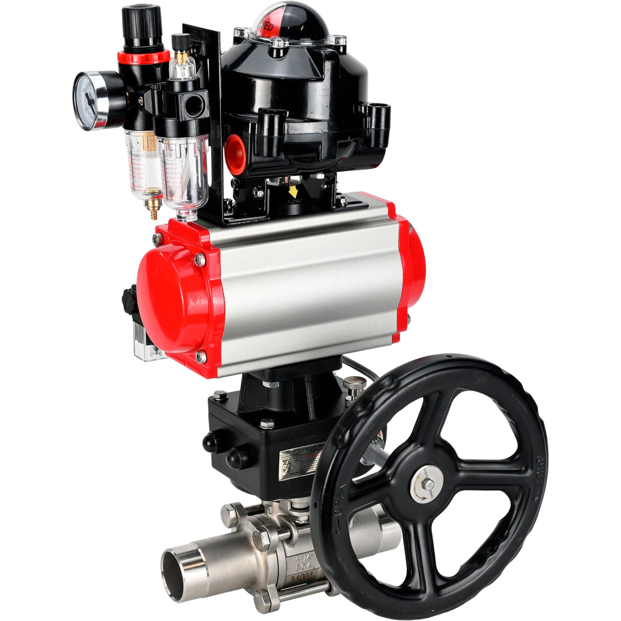 Robinets à boisseau sphérique Elephant BV3232P(3pc)-FP-W-ISO-H LONG DN50-150 passage intégral, corps - acier inoxydable 316, à souder, avec actionneur pneumatique PA-DA, distributeur pneumatique 4M310-08 24V, réducteur MON, BKV APL-510N EX et BPV AFC2000