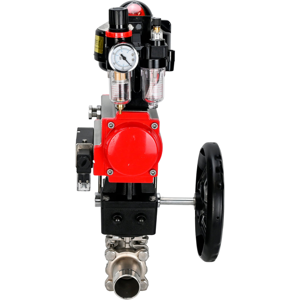 Robinets à boisseau sphérique Elephant BV3232P(3pc)-FP-W-ISO-H LONG DN50-150 passage intégral, corps - acier inoxydable 316, à souder, avec actionneur pneumatique PA-DA, distributeur pneumatique 4M310-08 24V, réducteur MON, BKV APL-510N EX et BPV AFC2000