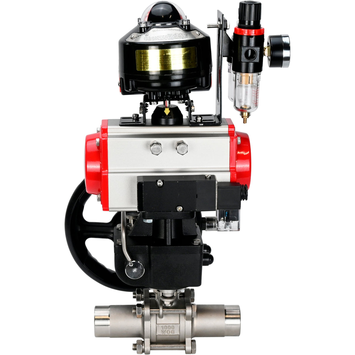 Robinets à boisseau sphérique Elephant BV3232P(3pc)-FP-W-ISO-H LONG DN50-150 passage intégral, corps - acier inoxydable 316, à souder, avec actionneur pneumatique PA-DA, distributeur pneumatique 4M310-08 24V, réducteur MON, BKV APL-510N EX et BPV AFC2000