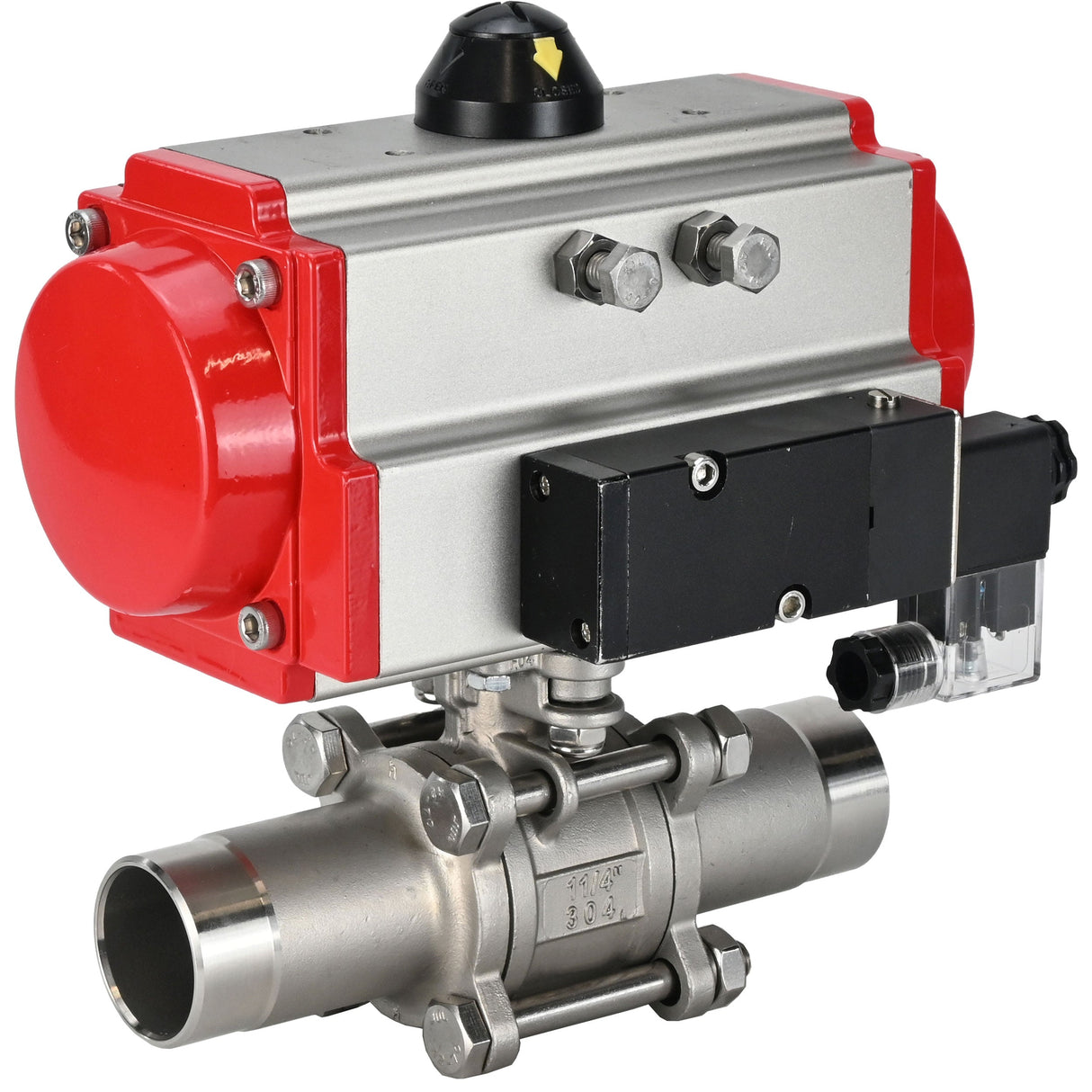 Vannes à boisseau sphérique Elephant BV3232P(3pc)-FP-W-ISO-H LONG passage intégral, corps - acier inoxydable 316, à souder, avec actionneur pneumatique Elephant PA-SA et distributeur pneumatique 4M310-08 24V