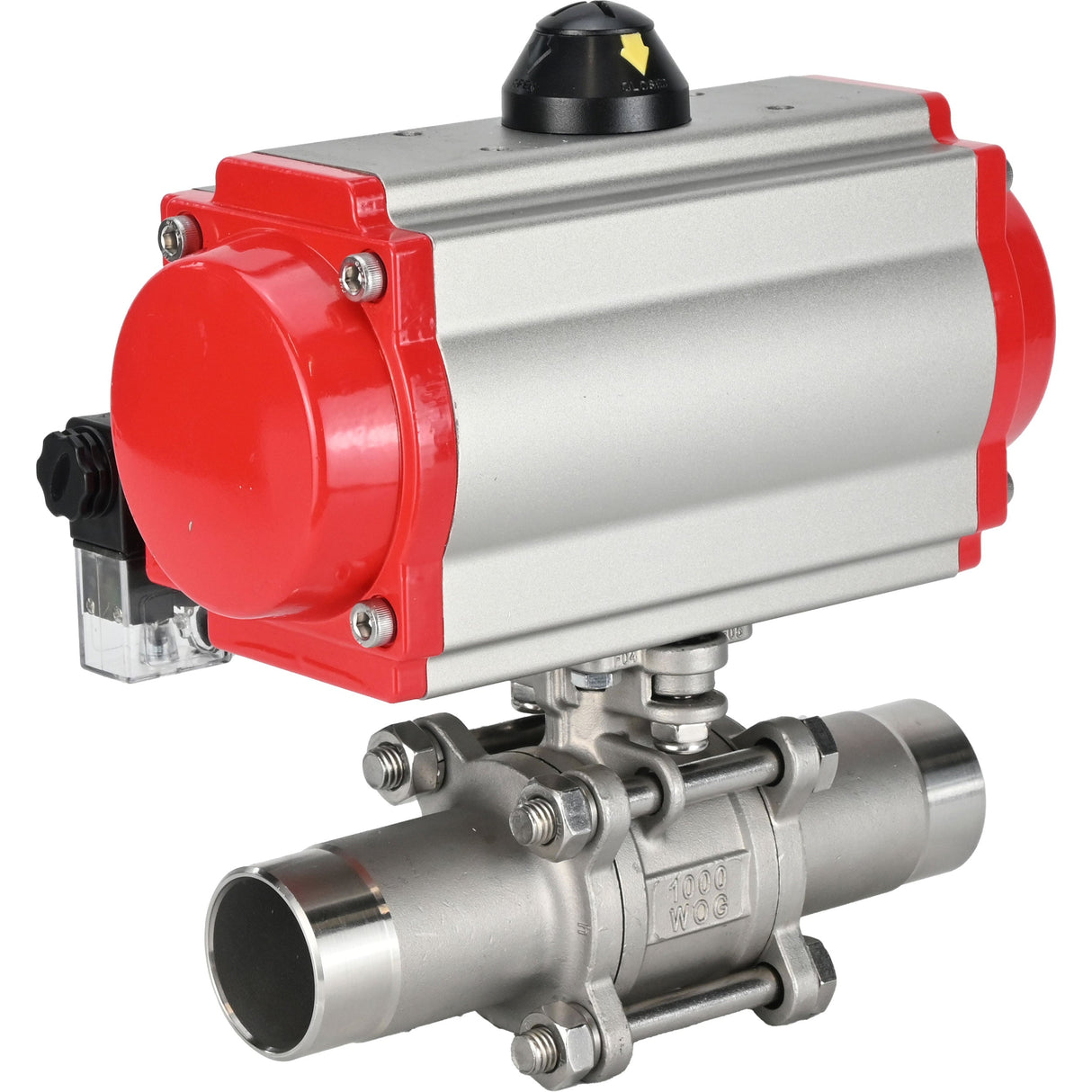 Vannes à boisseau sphérique Elephant BV3131P(3pc)-FP-W-ISO-H LONG passage intégral, corps - acier inoxydable 304, à souder, avec actionneur pneumatique Elephant PA-SA et distributeur pneumatique 4M310-08 24V