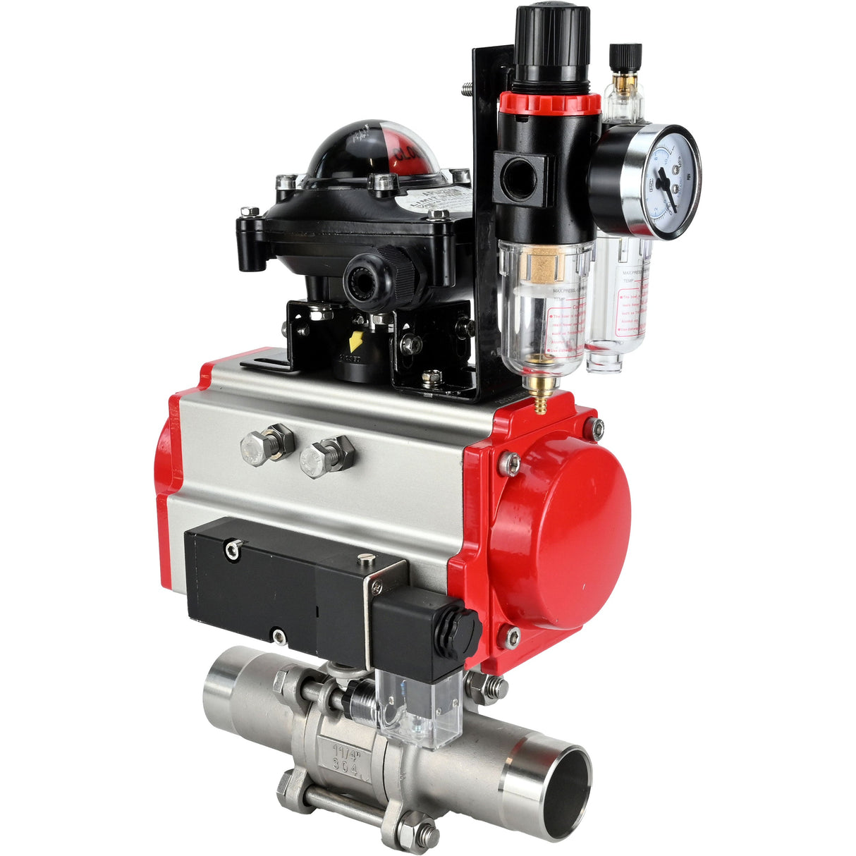 Vannes à boisseau sphérique Elephant BV3232P(3pc)-FP-W-ISO-H LONG à passage intégral, corps - acier inoxydable 316, à souder, avec actionneur pneumatique Elephant PA-SA, distributeur pneumatique 4M310-08 24V, BKV APL-210N et BPV AFC2000