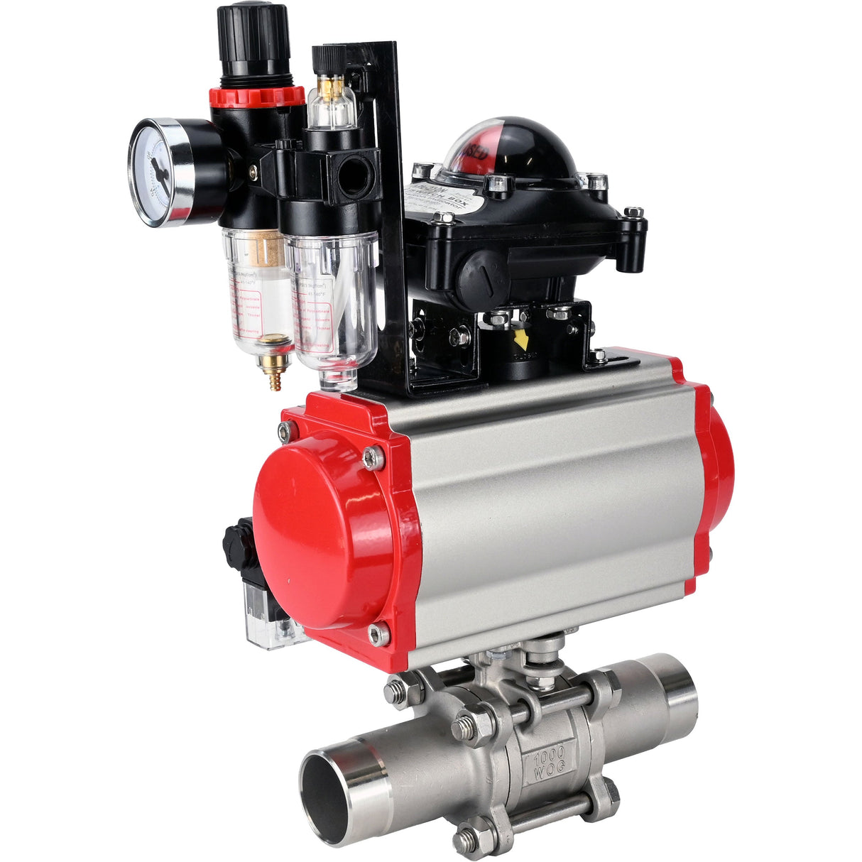 Vannes à boisseau sphérique Elephant BV3232P(3pc)-FP-W-ISO-H LONG à passage intégral, corps - acier inoxydable 316, à souder, avec actionneur pneumatique Elephant PA-SA, distributeur pneumatique 4M310-08 24V, BKV APL-210N et BPV AFC2000