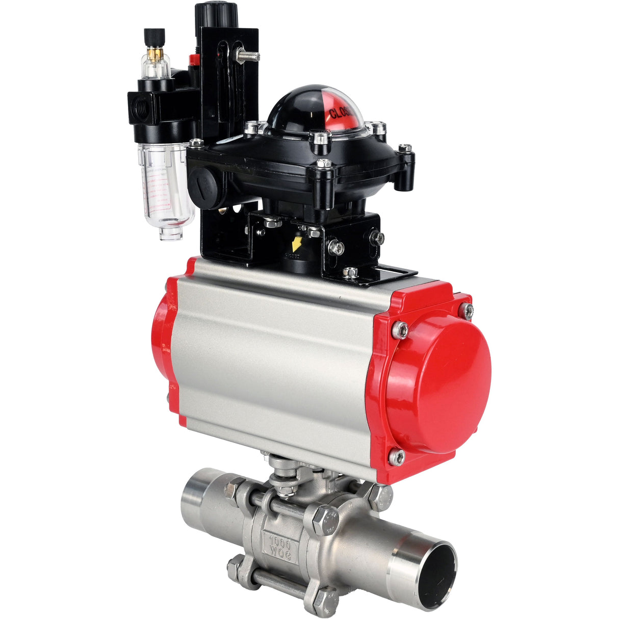 Vannes à boisseau sphérique Elephant BV3131P(3pc)-FP-W-ISO-H LONG DN10-150 passage intégral, corps - acier inoxydable 304, à souder, avec actionneur pneumatique PA-DA, distributeur pneumatique 4M310-08 24V, BKV APL-210N et BPV AFC2000