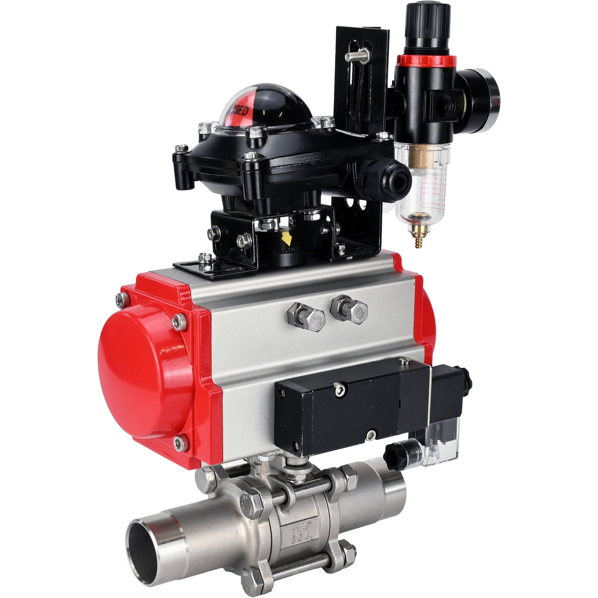 Vannes à boisseau sphérique Elephant BV3232P(3pc)-FP-W-ISO-H LONG à passage intégral, corps - acier inoxydable 316, à souder, avec actionneur pneumatique Elephant PA-SA, distributeur pneumatique 4M310-08 220V, BKV APL-210N et BPV AFC2000