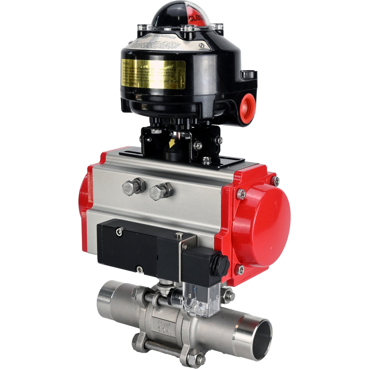 Vannes à boisseau sphérique Elephant BV3131P(3pc)-FP-W-ISO-H LONG à passage intégral, corps - acier inoxydable 304, à souder, avec actionneur pneumatique Elephant PA-SA, distributeur pneumatique 4M310-08 24V et bloc de fin de course APL-510N EX