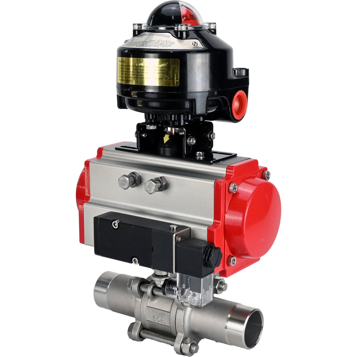 Vannes à boisseau sphérique Elephant BV3232P(3pc)-FP-W-ISO-H LONG à passage intégral, corps - acier inoxydable 316, soudé, avec actionneur pneumatique Elephant PA-SA, distributeur pneumatique 4M310-08 220V et bloc de fin de course APL-510N EX