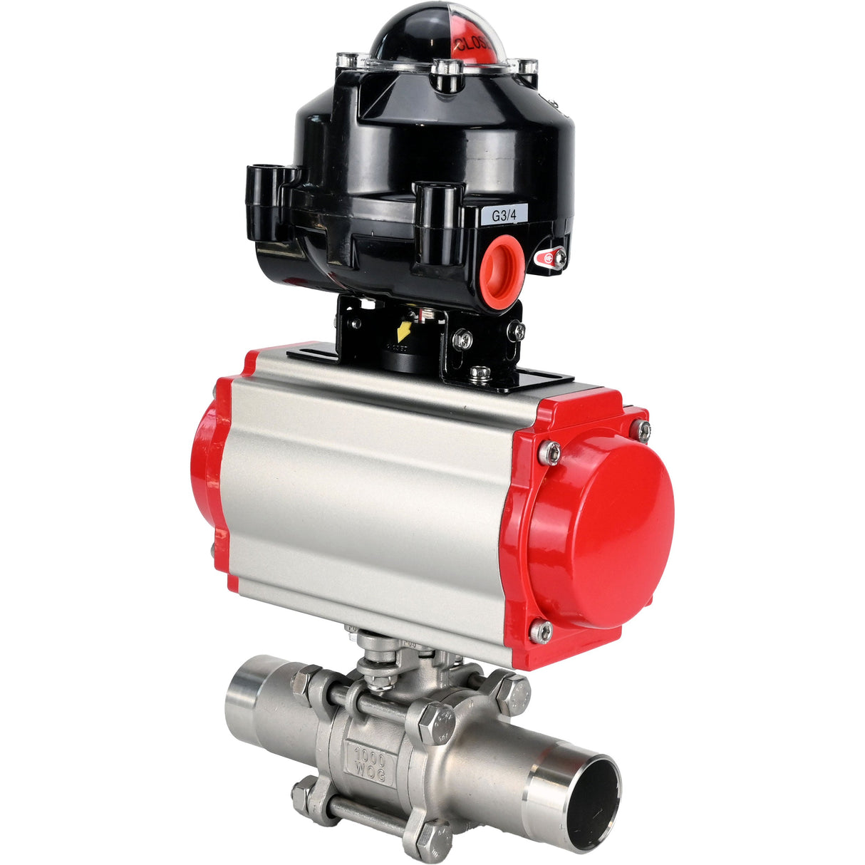 Vannes à boisseau sphérique Elephant BV3232P(3pc)-FP-W-ISO-H LONG à passage intégral, corps - acier inoxydable 316, soudé, avec actionneur pneumatique Elephant PA-SA, distributeur pneumatique 4M310-08 220V et bloc de fin de course APL-510N EX