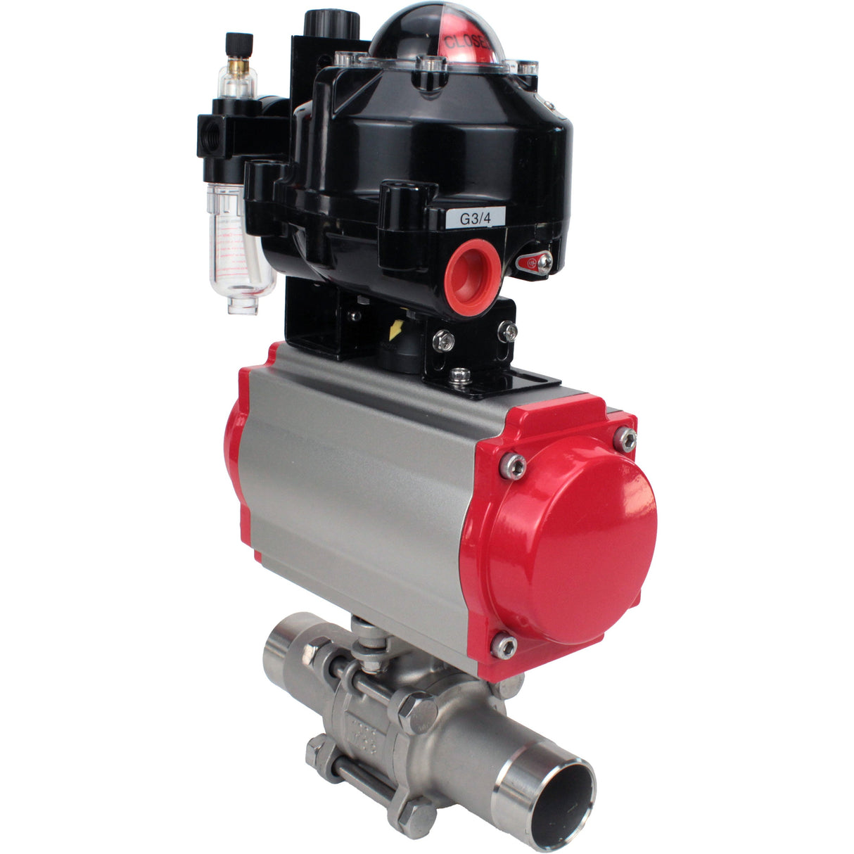 Robinets à boisseau sphérique Elephant BV3232P(3pc)-FP-W-ISO-H LONG DN10-150 passage intégral, corps - acier inoxydable 316, à souder, avec actionneur pneumatique PA-DA, distributeur pneumatique 4M310-08 24V, BKV APL-510N EX et GSV AFC2000