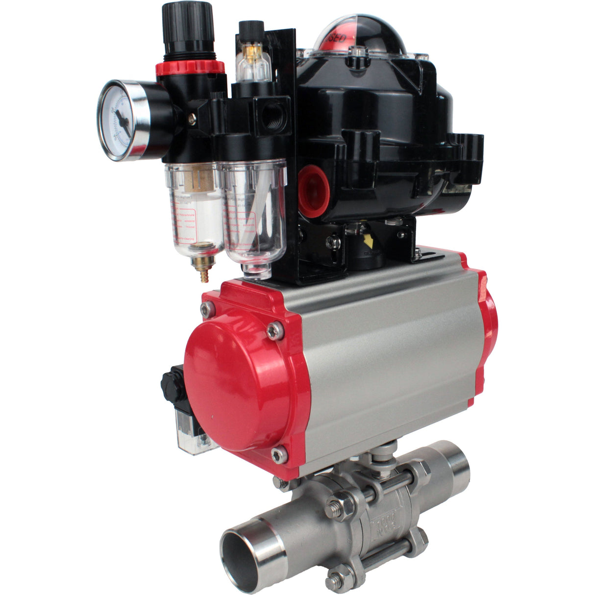 Robinets à boisseau sphérique Elephant BV3131P(3pc)-FP-W-ISO-H LONG DN10-150 passage intégral, corps - acier inoxydable 304, à souder, avec actionneur pneumatique PA-DA, distributeur pneumatique 4M310-08 24V, BKV APL-510N EX et GSV AFC2000