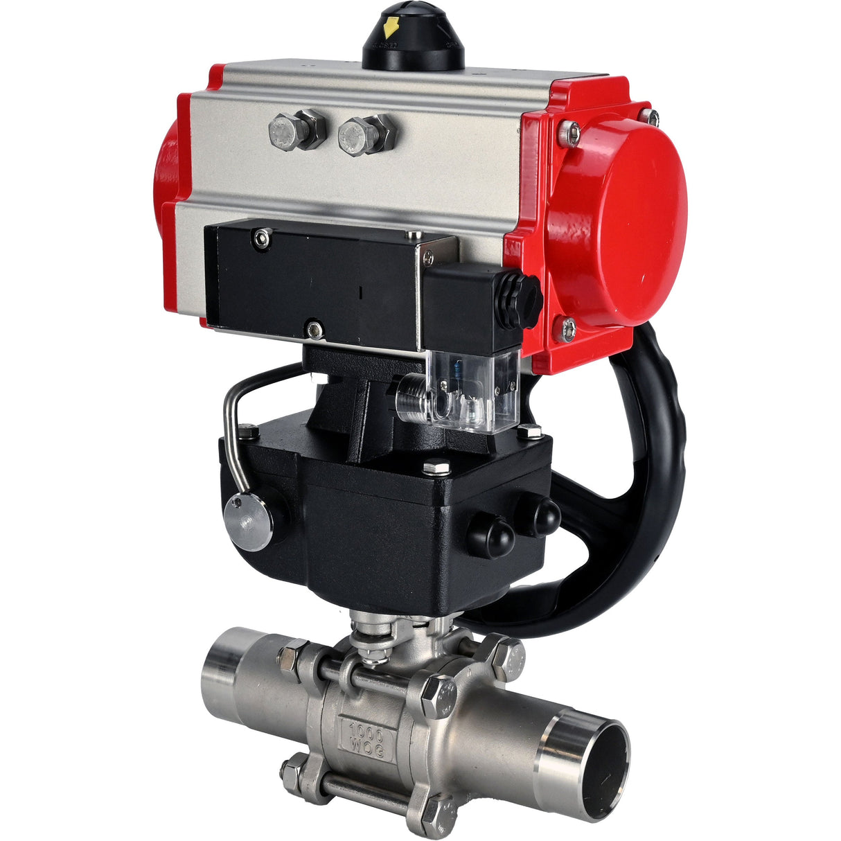 Vannes à boisseau sphérique Elephant BV3131P(3pc)-FP-W-ISO-H LONG à passage intégral, corps - acier inoxydable 304, à souder, avec actionneur pneumatique PA-DA, distributeur pneumatique 4M310-08 220V et réducteur MON