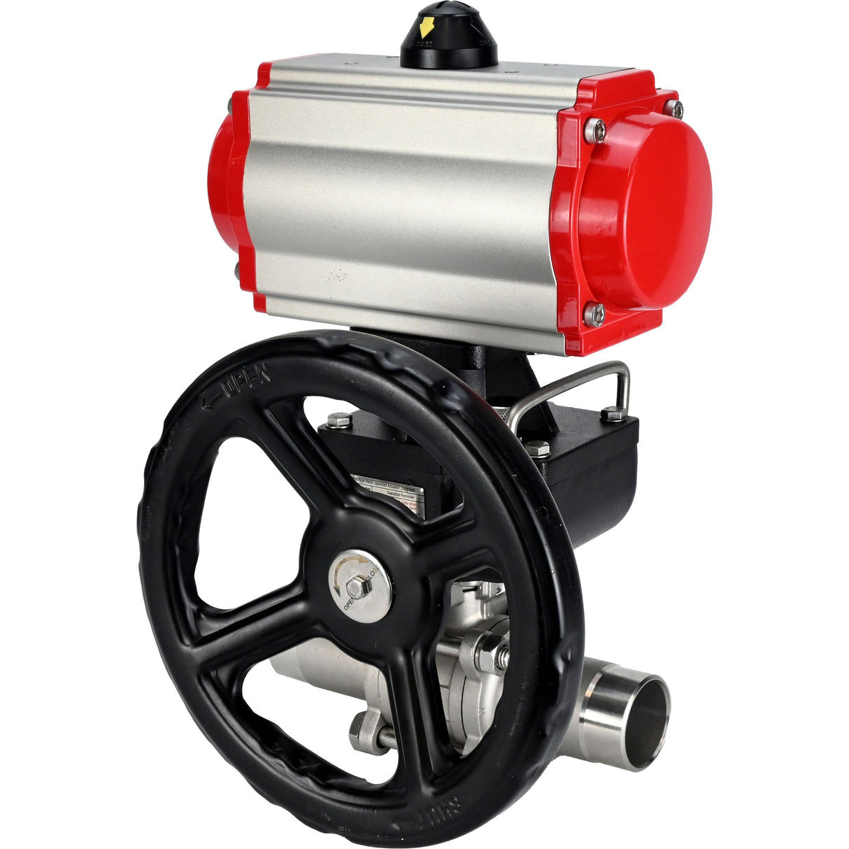 Vannes à boisseau sphérique Elephant BV3232P(3pc)-FP-W-ISO-H LONG à passage intégral, corps - acier inoxydable 316, à souder, avec actionneur pneumatique PA-DA, distributeur pneumatique 4M310-08 24V et réducteur MON