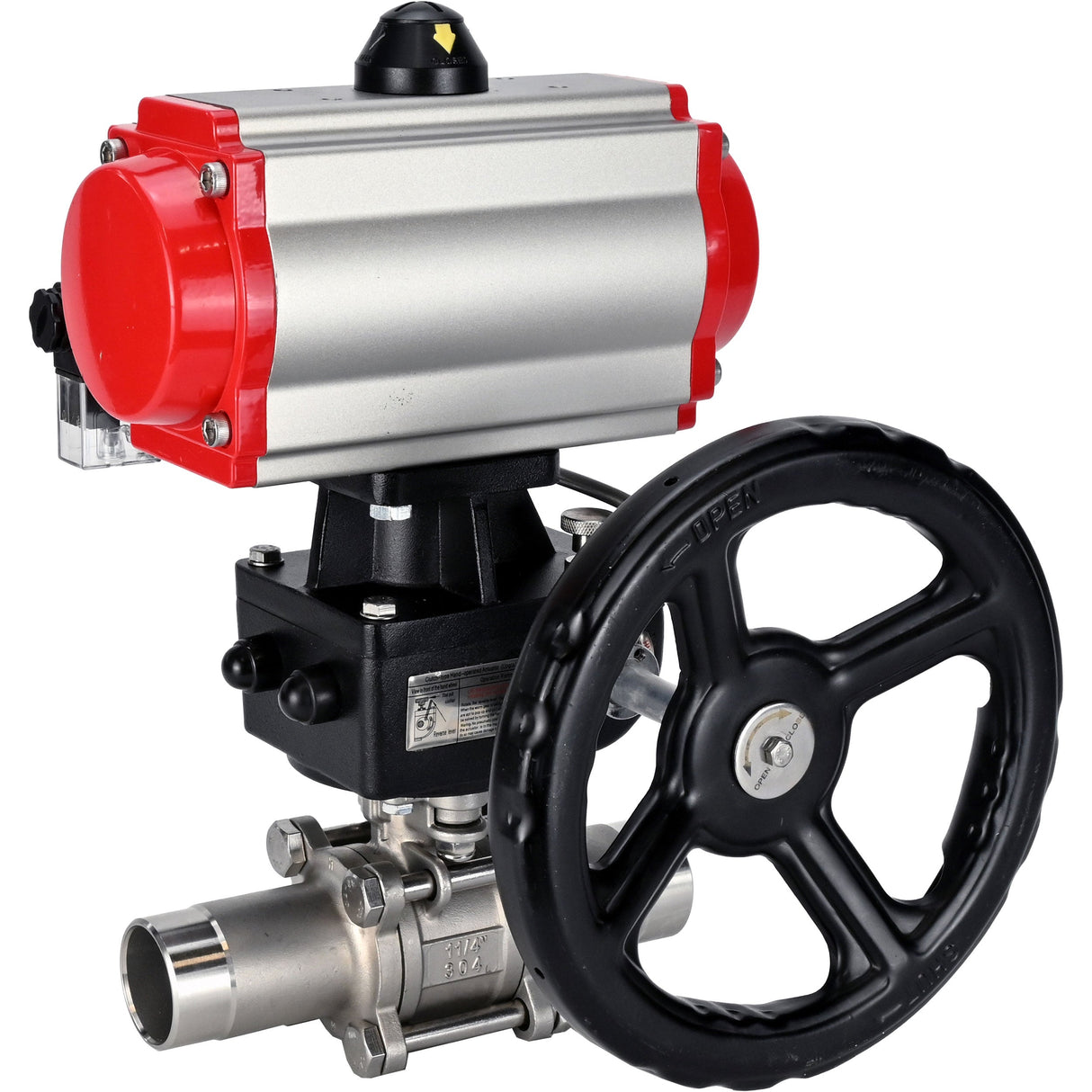 Vannes à boisseau sphérique Elephant BV3131P(3pc)-FP-W-ISO-H LONG à passage intégral, corps - acier inoxydable 304, à souder, avec actionneur pneumatique PA-DA, distributeur pneumatique 4M310-08 220V et réducteur MON