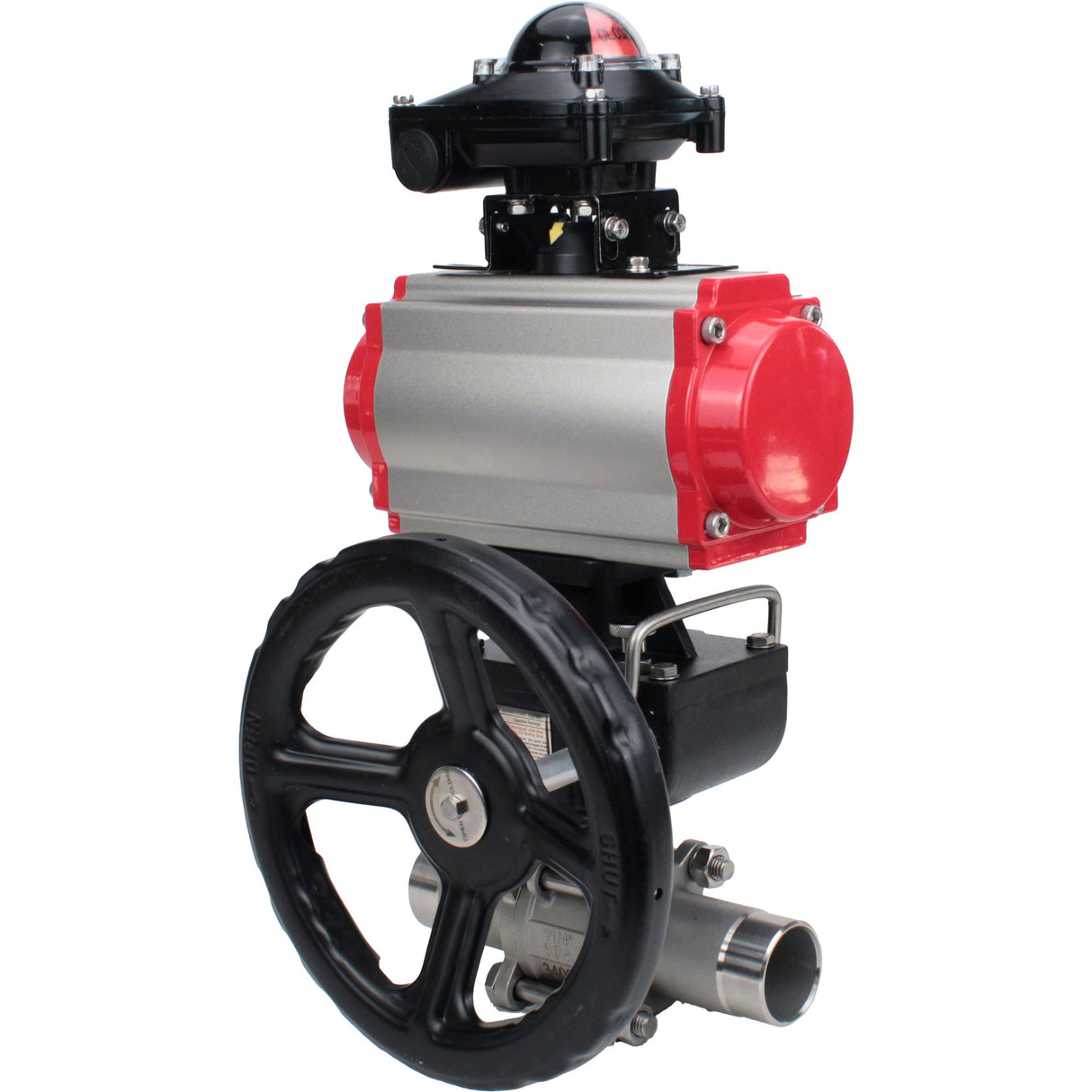 Ball valves Elephant BV3232P(3pc)-FP-W-ISO-H LONG DN50-150 full bore, body - stainless steel 316, for welding, with PA-DA pneumatic actuator, pneumatic distributor 4M310-08 NAMUR 24V, MON gearbox and block limit switches APL-210N