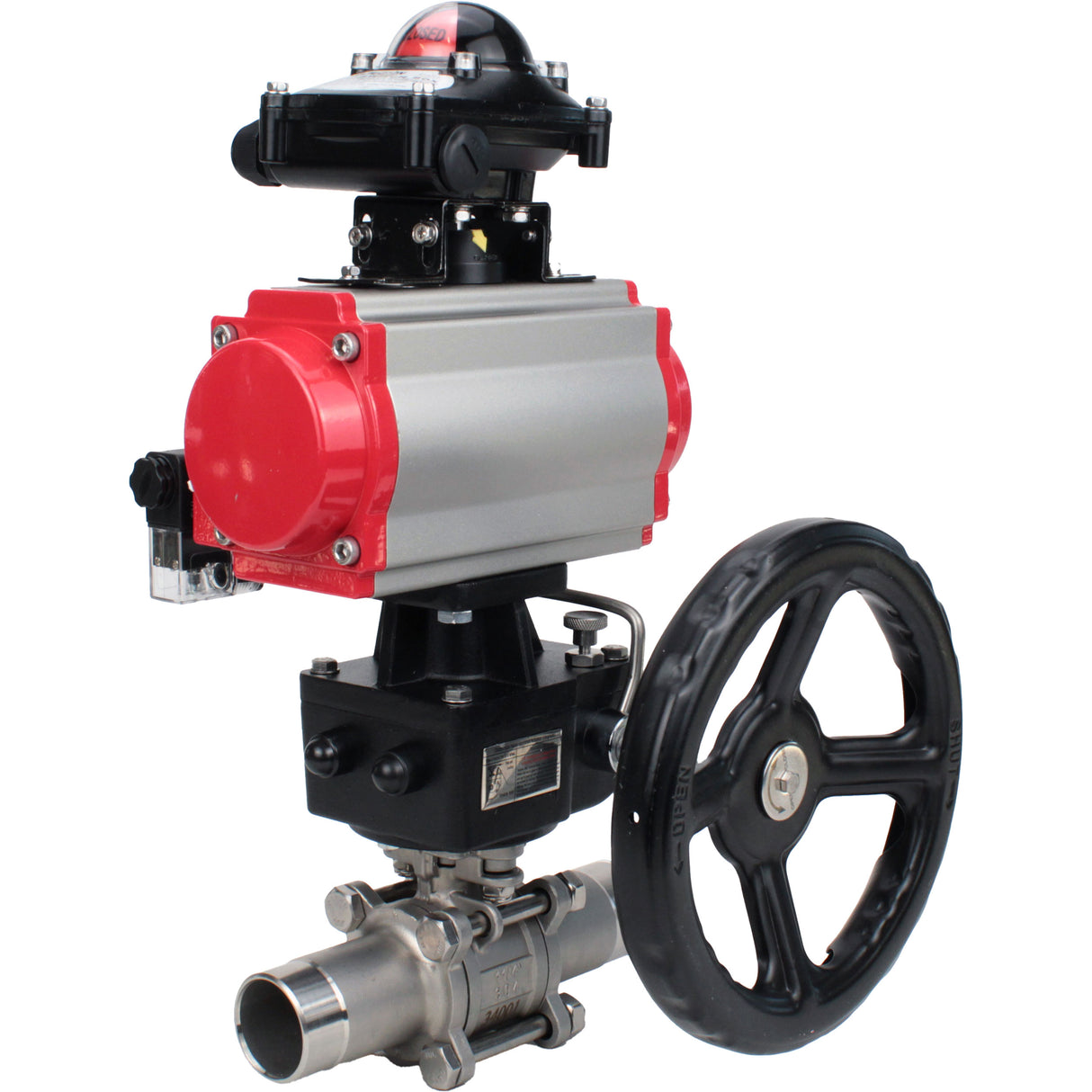 Ball valves Elephant BV3131P(3pc)-FP-W-ISO-H LONG DN50-150 full bore, body - stainless steel 304, for welding, with PA-DA pneumatic actuator, pneumatic distributor 4M310-08 NAMUR 220V, MON gearbox and block limit switches APL-210N