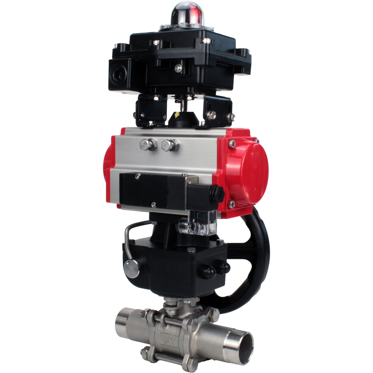 Ball valves Elephant BV3232P(3pc)-FP-W-ISO-H LONG DN50-150 full bore, body - stainless steel 316, welded, with pneumatic actuator PA-DA, pneumatic distributor 4M310-08 NAMUR 220V, MON gearbox and block limit switches APL-410N EX