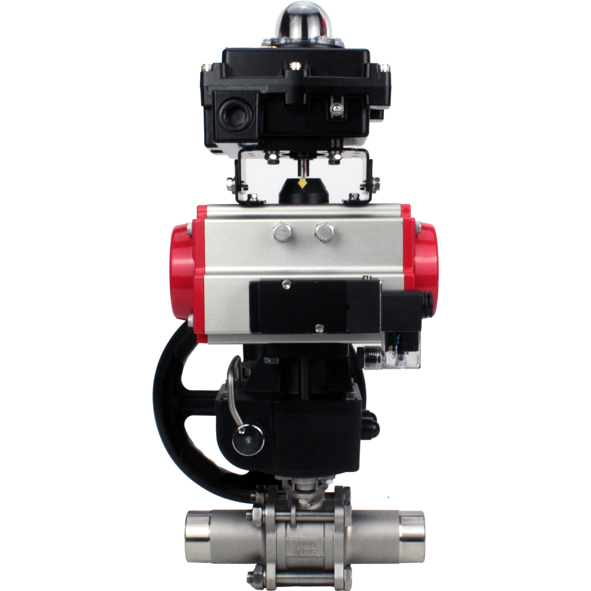 Ball valves Elephant BV3131P(3pc)-FP-W-ISO-H LONG DN50-150 full bore, body - stainless steel 304, for welding, with PA-DA pneumatic actuator, pneumatic distributor 4M310-08 NAMUR 220V, MON gearbox and block limit switches APL-410N EX