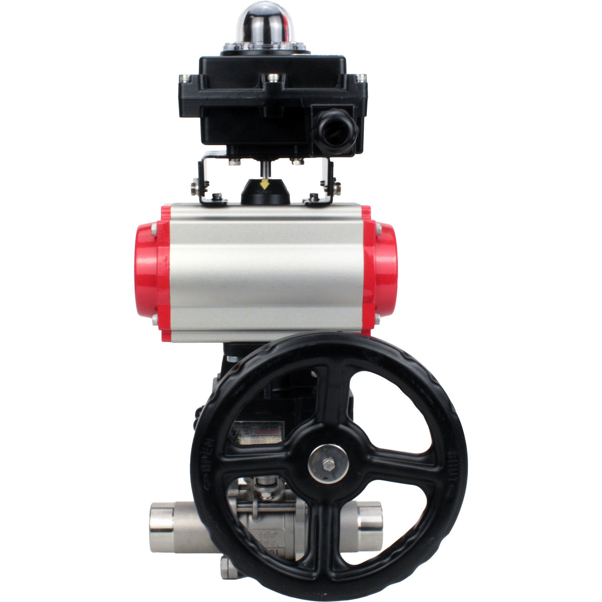 Ball valves Elephant BV3232P(3pc)-FP-W-ISO-H LONG DN50-150 full bore, body - stainless steel 316, welded, with pneumatic actuator PA-DA, pneumatic distributor 4M310-08 NAMUR 220V, MON gearbox and block limit switches APL-410N EX