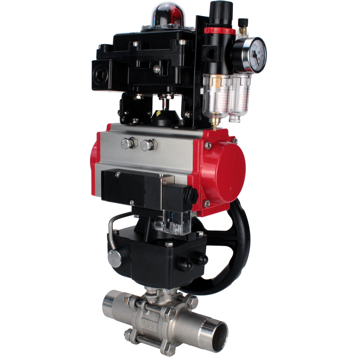 Robinets à boisseau sphérique Elephant BV3232P(3pc)-FP-W-ISO-H LONG DN50-150 passage intégral, corps - acier inoxydable 316, à souder, avec actionneur pneumatique PA-DA, distributeur pneumatique 4M310-08 220V, réducteur MON, BKV APL-410N EX et BPV AFC2000