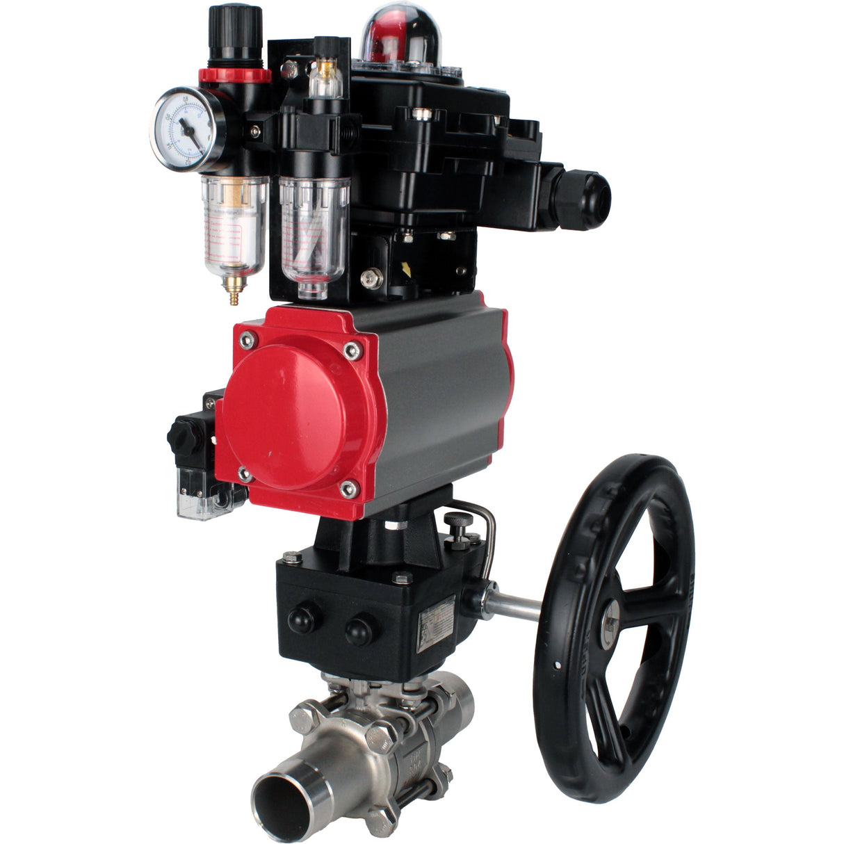 Vannes à boisseau sphérique Elephant BV3232P(3pc)-FP-W-ISO-H LONG DN50-150 passage intégral, corps - acier inoxydable 316, à souder, avec actionneur pneumatique PA-DA, distributeur pneumatique 4M310-08 24V, réducteur MON, BKV APL-410N EX et BPV AFC2000