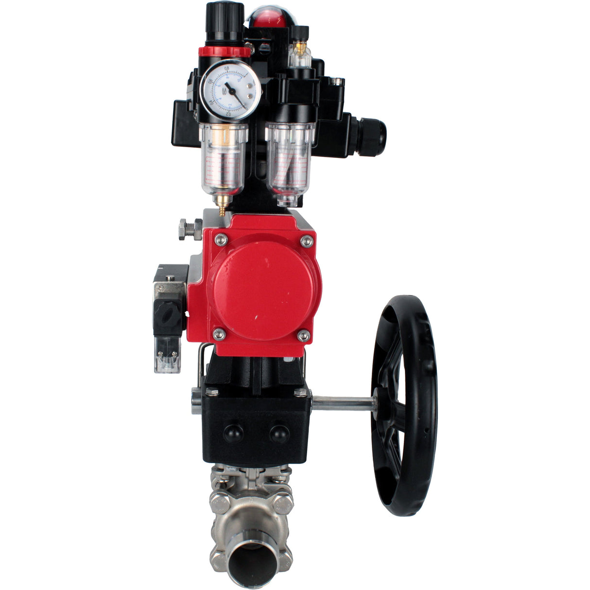 Robinets à boisseau sphérique Elephant BV3232P(3pc)-FP-W-ISO-H LONG DN50-150 passage intégral, corps - acier inoxydable 316, à souder, avec actionneur pneumatique PA-DA, distributeur pneumatique 4M310-08 220V, réducteur MON, BKV APL-410N EX et BPV AFC2000