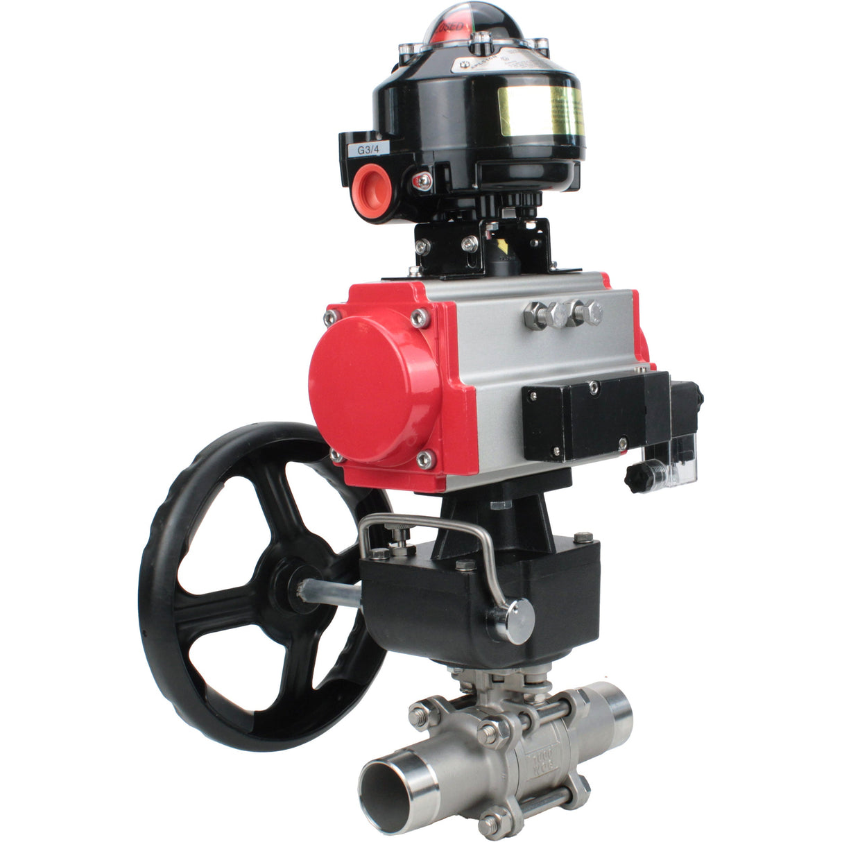 Ball valves Elephant BV3232P(3pc)-FP-W-ISO-H LONG DN50-150 full bore, body - stainless steel 316, welded, with pneumatic actuator PA-DA, pneumatic distributor 4M310-08 NAMUR 220V, MON gearbox and block limit switches APL-510N EX