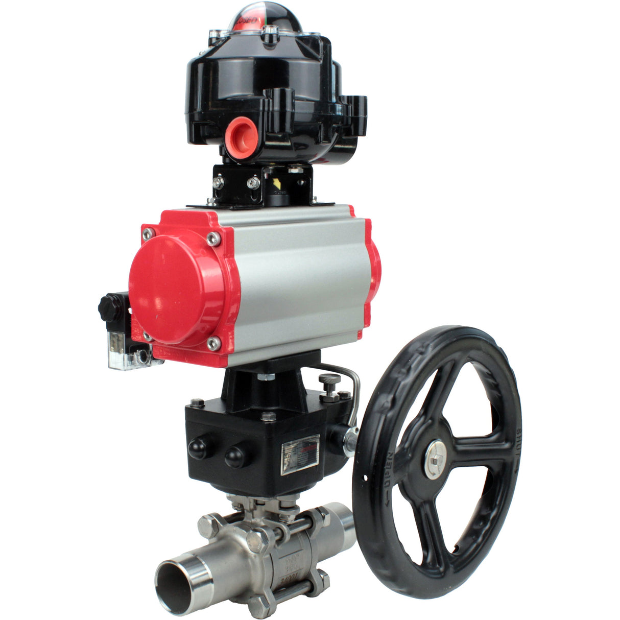 Ball valves Elephant BV3232P(3pc)-FP-W-ISO-H LONG DN50-150 full bore, body - stainless steel 316, welded, with pneumatic actuator PA-DA, pneumatic distributor 4M310-08 NAMUR 220V, MON gearbox and block limit switches APL-510N EX