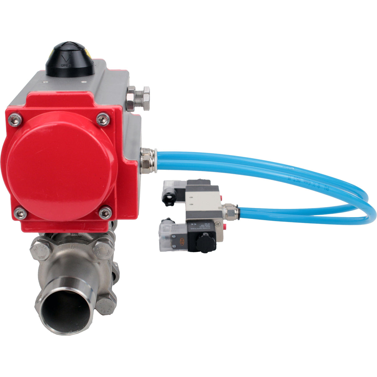 Vannes à boisseau sphérique Elephant BV3232P(3pc)-FP-W-ISO-H LONG à passage intégral, corps - acier inoxydable 316, à souder, avec actionneur pneumatique PA-DA et distributeur pneumatique 4V320-10 220V