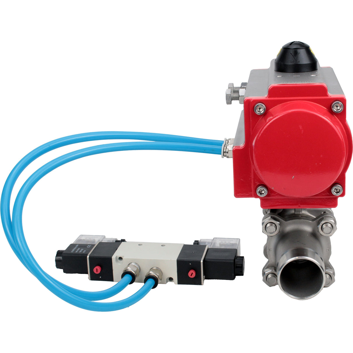 Vannes à boisseau sphérique Elephant BV3232P(3pc)-FP-W-ISO-H LONG passage intégral, corps - acier inoxydable 316, à souder, avec actionneur pneumatique PA-DA et distributeur pneumatique 4V320-08 220V