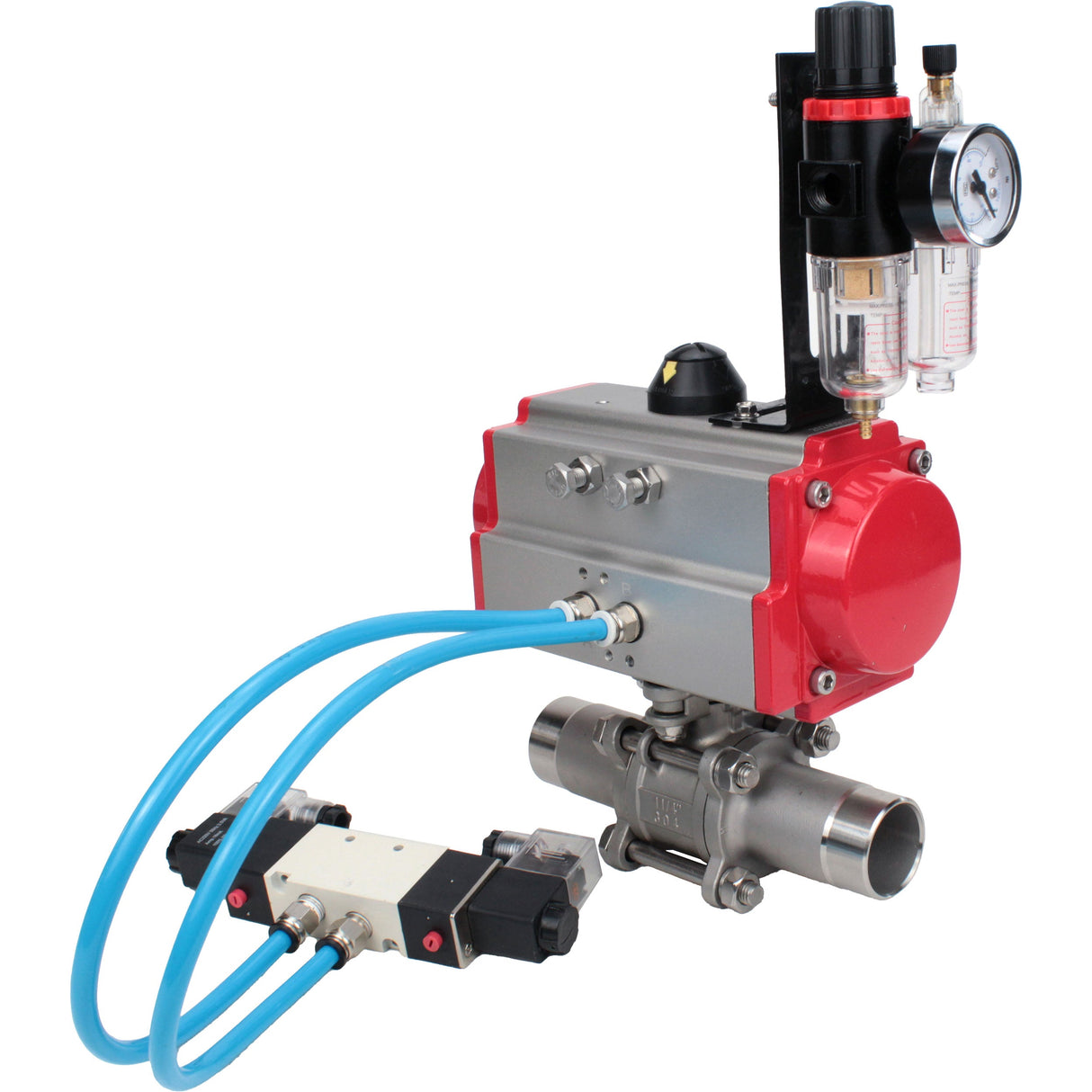 Vannes à boisseau sphérique Elephant BV3232P(3pc)-FP-W-ISO-H LONG passage intégral, corps - acier inoxydable 316, à souder, avec actionneur pneumatique Elephant PA-SA, distributeur pneumatique 4V320-10 220V et BPV AFC2000