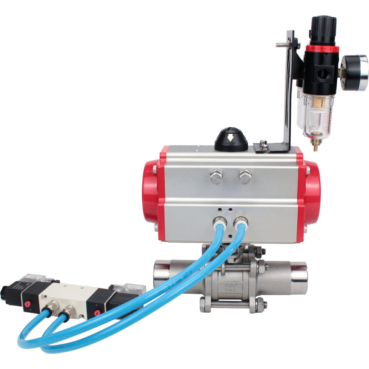 Vannes à boisseau sphérique Elephant BV3232P(3pc)-FP-W-ISO-H LONG à passage intégral, corps - acier inoxydable 316, à souder, avec actionneur pneumatique PA-DA, distributeur pneumatique 4V320-10 220V et BPV AFC2000