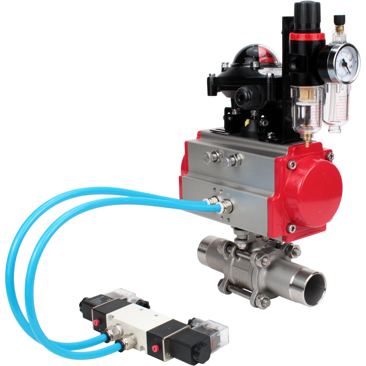Vannes à boisseau sphérique Elephant BV3232P(3pc)-FP-W-ISO-H LONG à passage intégral, corps - acier inoxydable 316, à souder, avec actionneur pneumatique Elephant PA-SA, distributeur pneumatique 4V320-08 220V, BKV APL-210N et BPV AFC2000