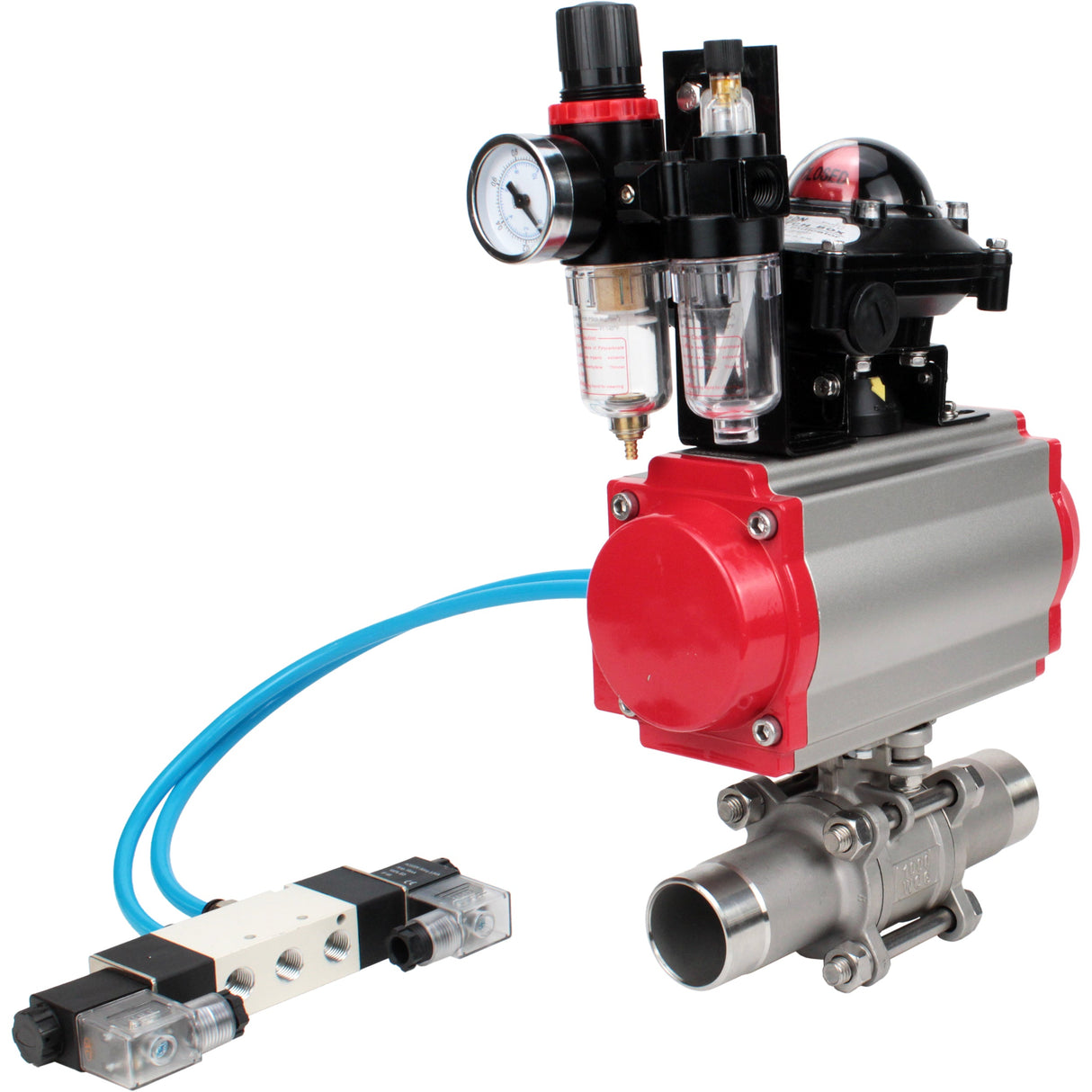 Vannes à boisseau sphérique Elephant BV3232P(3pc)-FP-W-ISO-H LONG à passage intégral, corps - acier inoxydable 316, à souder, avec actionneur pneumatique Elephant PA-SA, distributeur pneumatique 4V320-10 220V, BKV APL-210N et BPV AFC2000