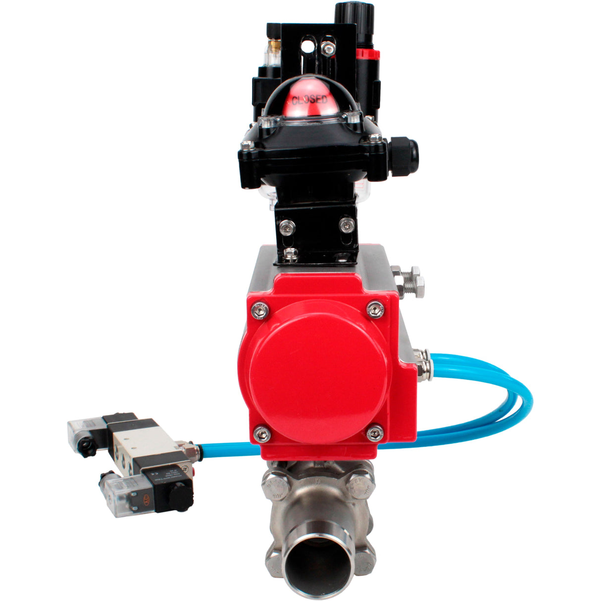 Vannes à boisseau sphérique Elephant BV3232P(3pc)-FP-W-ISO-H LONG à passage intégral, corps - acier inoxydable 316, à souder, avec actionneur pneumatique Elephant PA-SA, distributeur pneumatique 4V320-10 220V, BKV APL-210N et BPV AFC2000