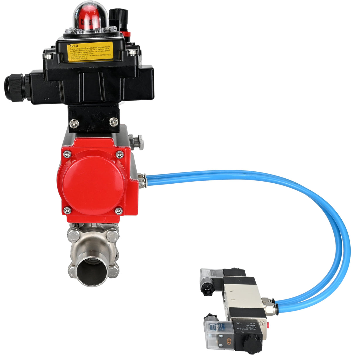 Vannes à boisseau sphérique Elephant BV3232P(3pc)-FP-W-ISO-H LONG à passage intégral, corps - acier inoxydable 316, à souder, avec actionneur pneumatique Elephant PA-SA, distributeur pneumatique 4V320-10 220V, BKV APL-410N EX et BPV AFC2000
