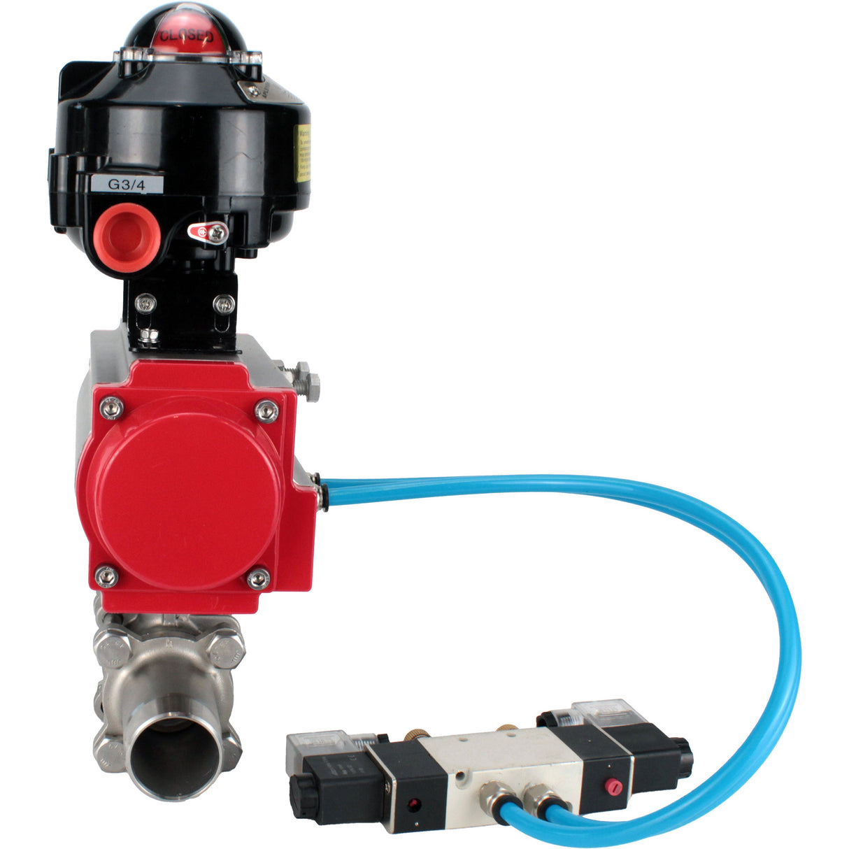 Vannes à boisseau sphérique Elephant BV3232P(3pc)-FP-W-ISO-H LONG à passage intégral, corps - acier inoxydable 316, à souder, avec actionneur pneumatique Elephant PA-SA, distributeur pneumatique 4V320-10 220V et bloc de fin de course APL-510N EX