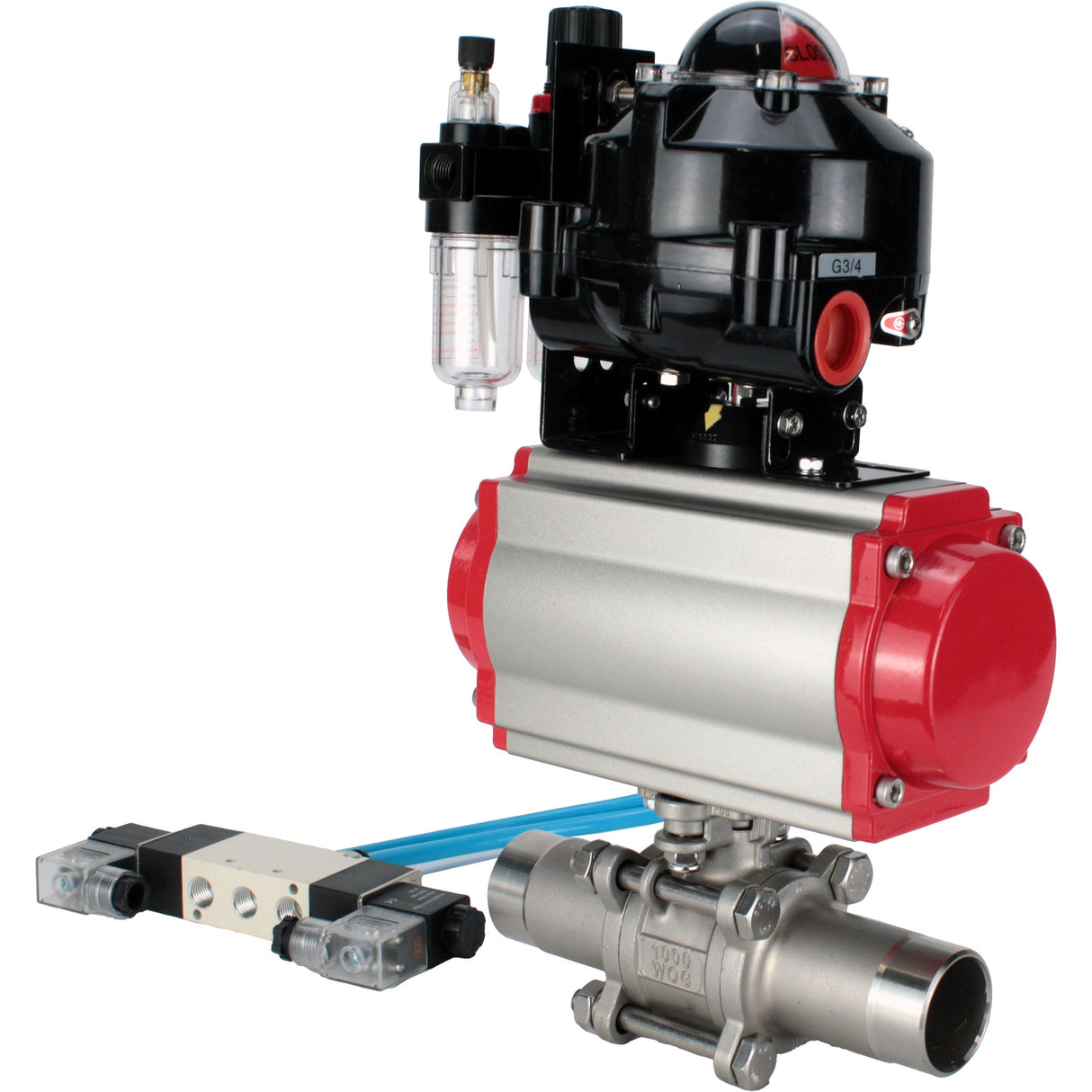 Vannes à boisseau sphérique Elephant BV3232P(3pc)-FP-W-ISO-H LONG à passage intégral, corps - acier inoxydable 316, à souder, avec actionneur pneumatique Elephant PA-SA, distributeur pneumatique 4V320-10 220V, BKV APL-510N EX et BPV AFC2000