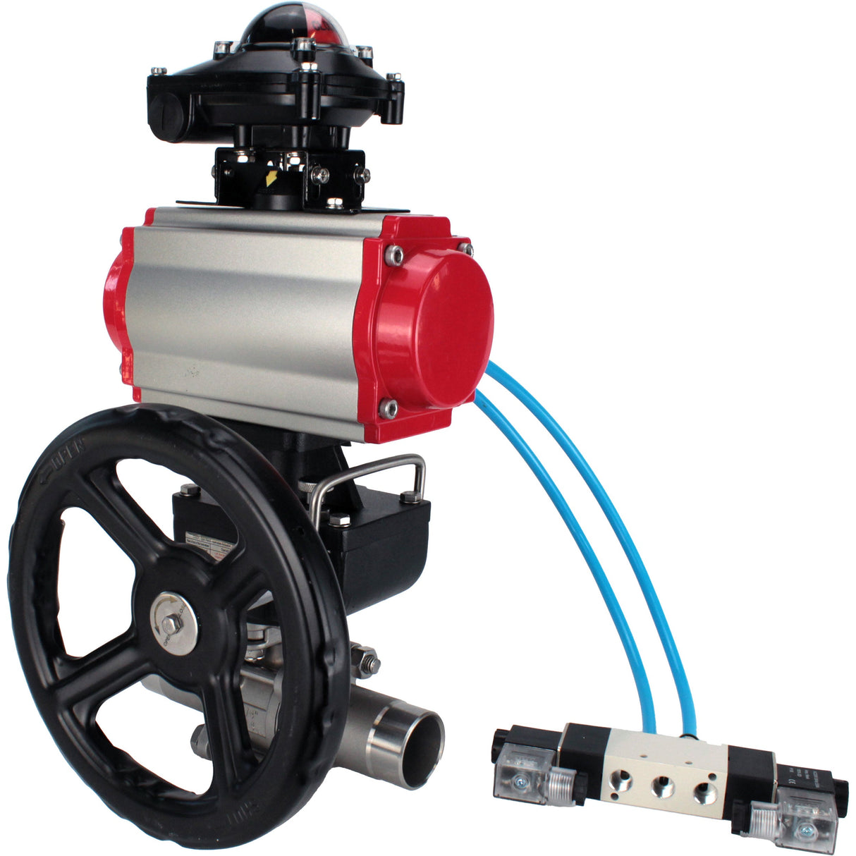 Ball valves Elephant BV3232P(3pc)-FP-W-ISO-H LONG DN50-150 full bore, body - stainless steel 316, for welding, with pneumatic actuator PA-DA, pneumatic distributor 4V320-10 220V, MON gearbox and block limit switches APL-210N